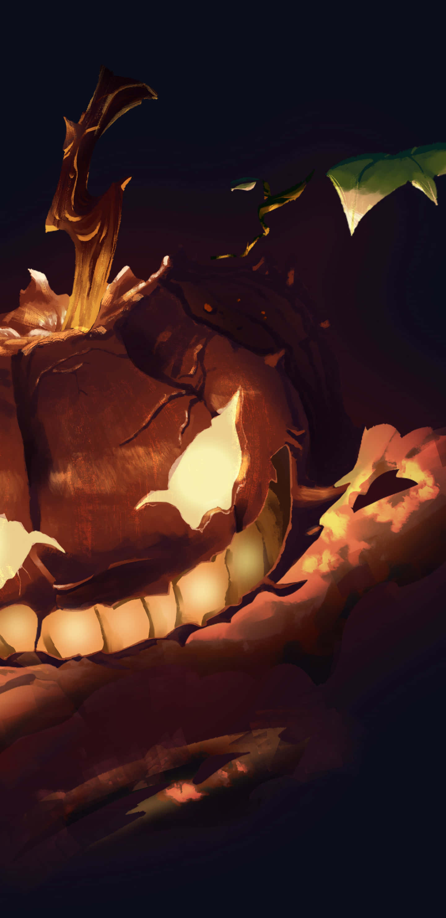 Halloween Pumpkin, glowing jack o lantern skull, jagged teeth, 2K Phone Wallpaper