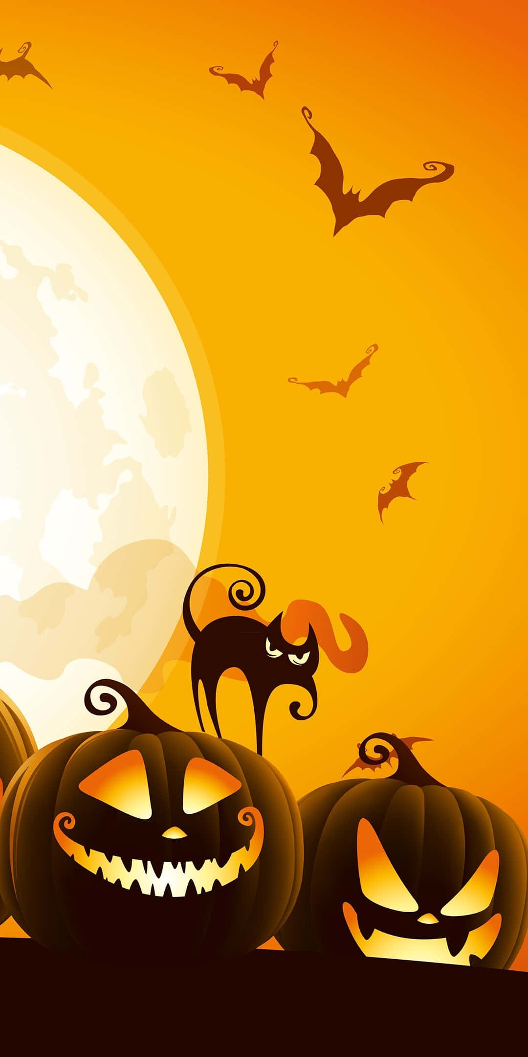 Halloween Pumpkin, bats, full moon, Full HD Phone Wallpaper