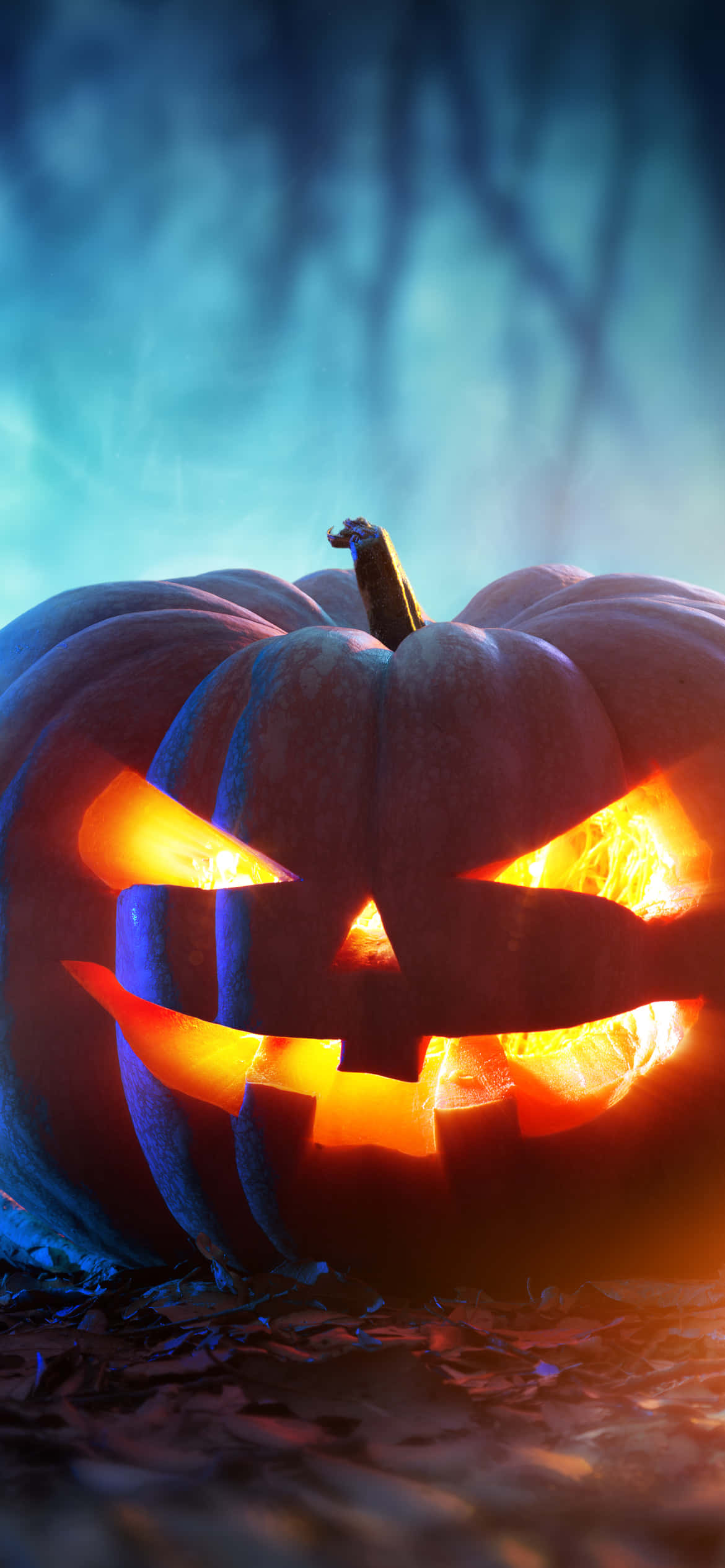 glowing jack-o'-lantern, fiery orange eyes, grin, Full HD Phone Wallpaper