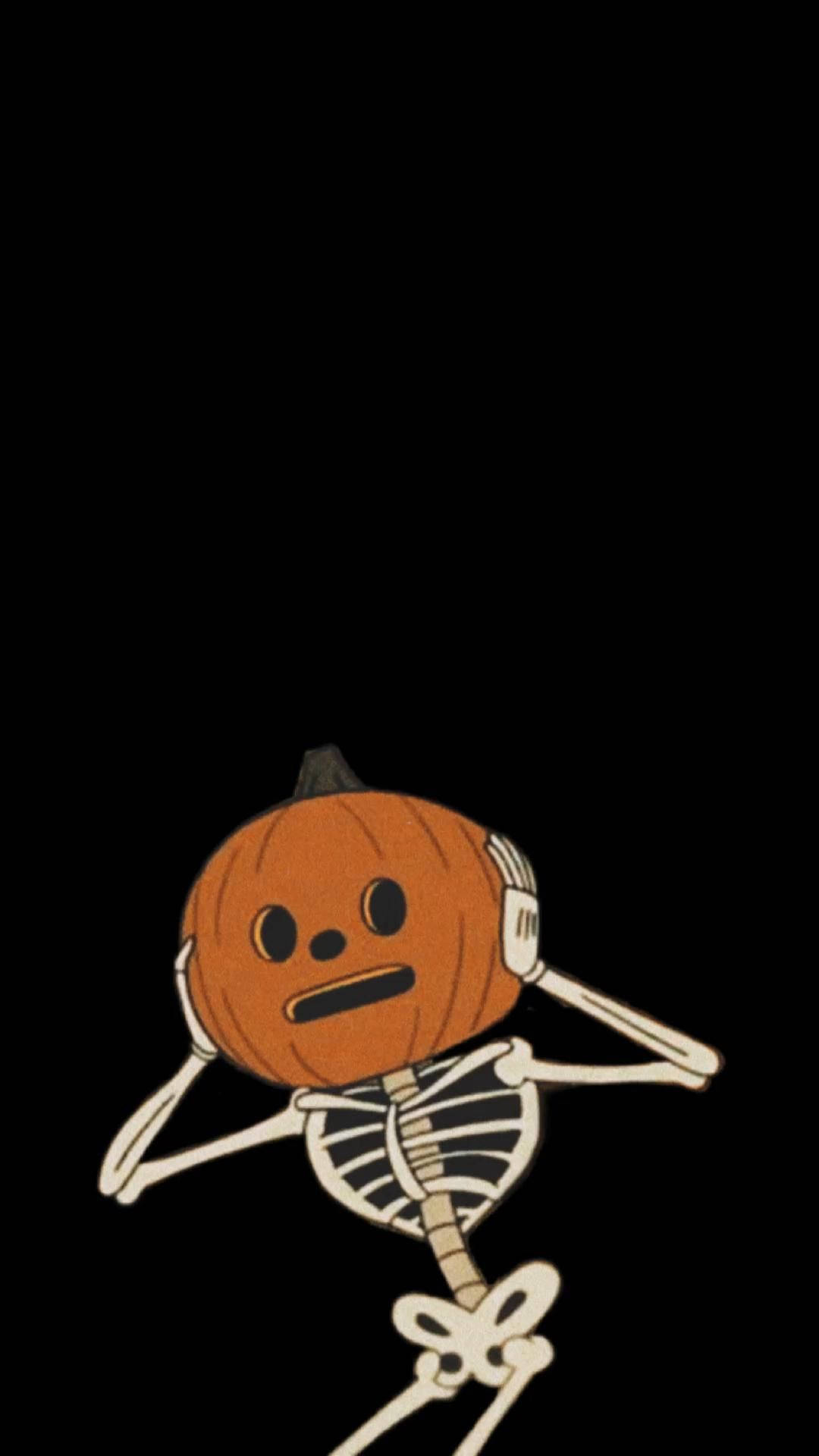 skeleton pumpkin, pumpkin head, headphones, Full HD Phone Wallpaper