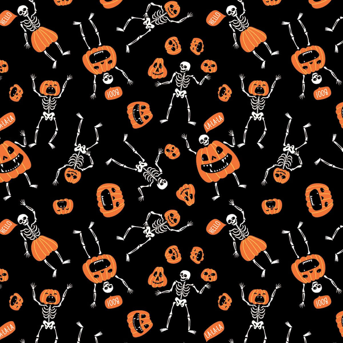 white skeletons, orange pumpkins, black background, SD Desktop Wallpaper