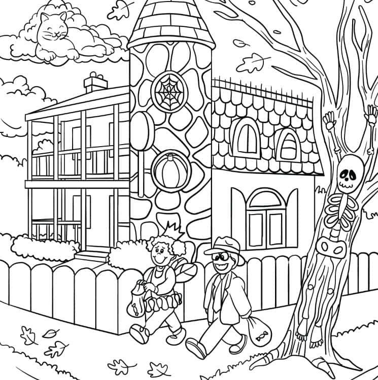 Halloween Puzzles, spooky haunted house, skeleton tree, SD Phone Wallpaper