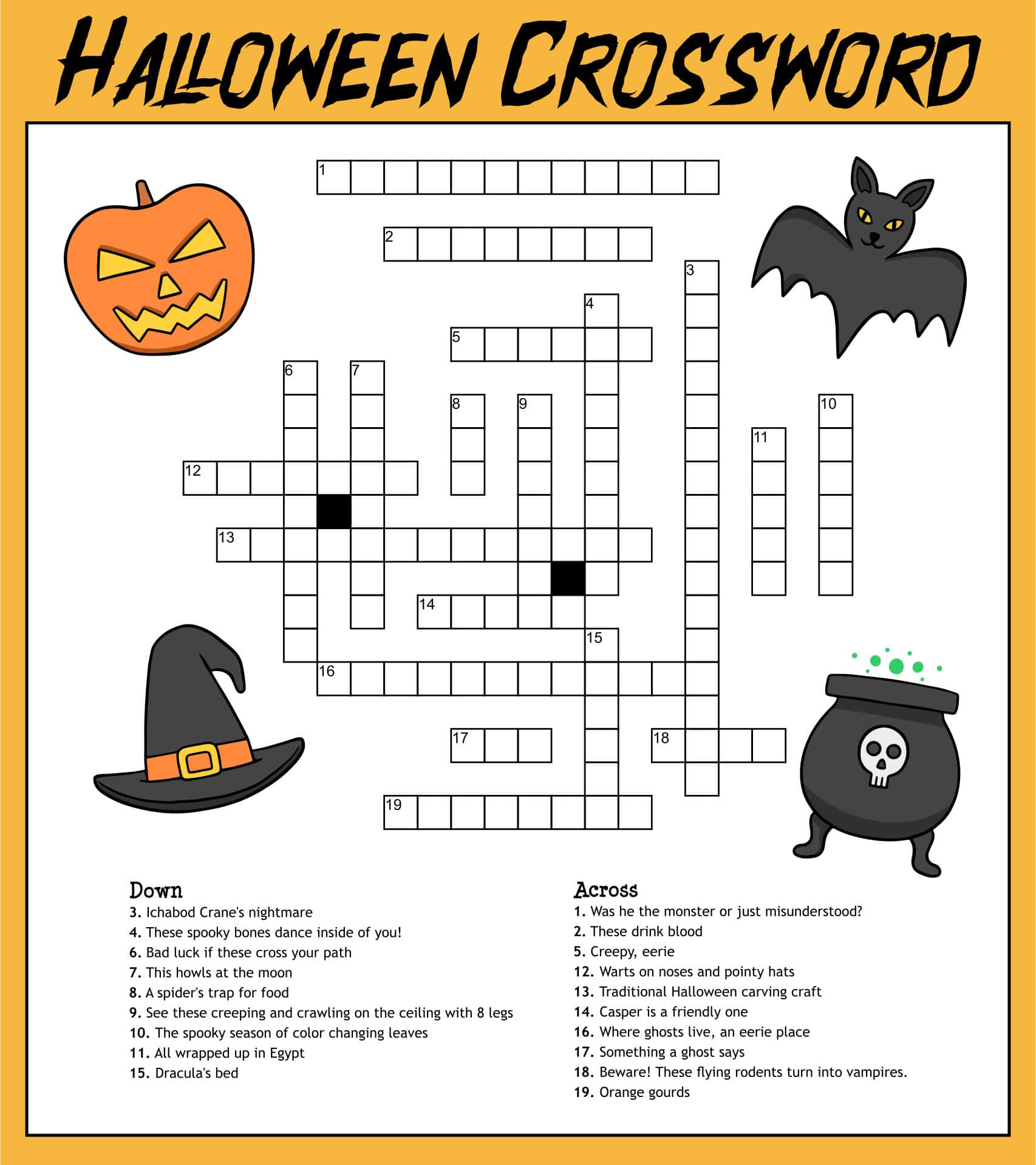 Halloween Puzzles, spooky cartoon icons, jack-o'-lantern, Full HD Phone Wallpaper