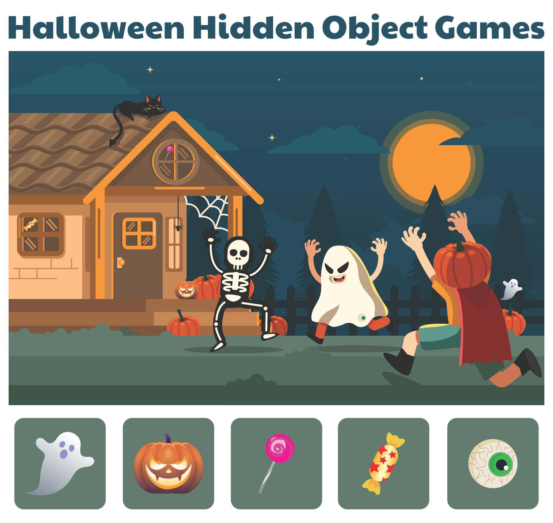 Halloween Puzzles, spooky house, full moon, Full HD Desktop Wallpaper