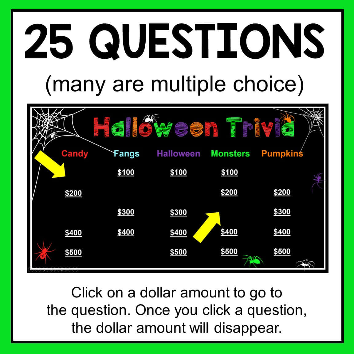 Halloween Trivia, game board, colorful categories, SD Desktop Wallpaper