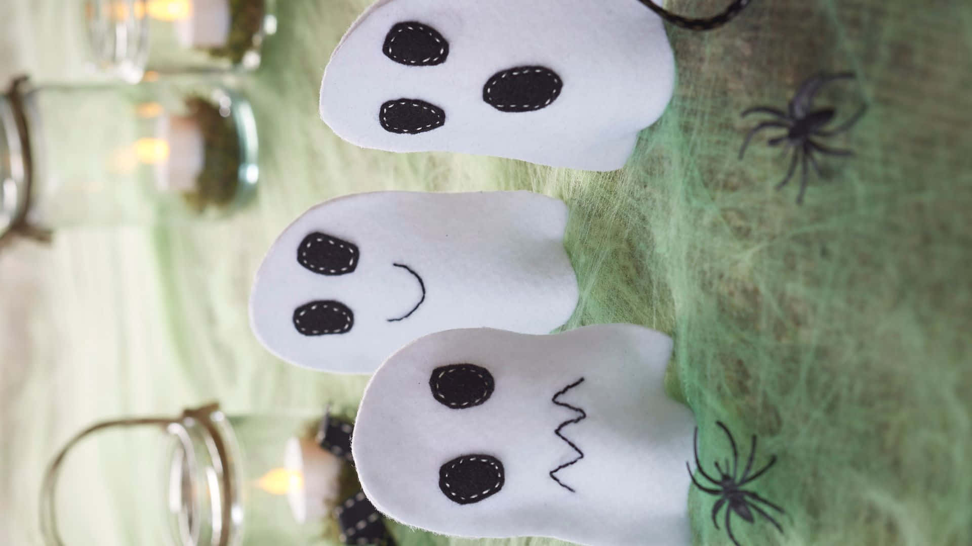 Halloween, felt ghosts, stitched faces, Full HD Desktop Wallpaper