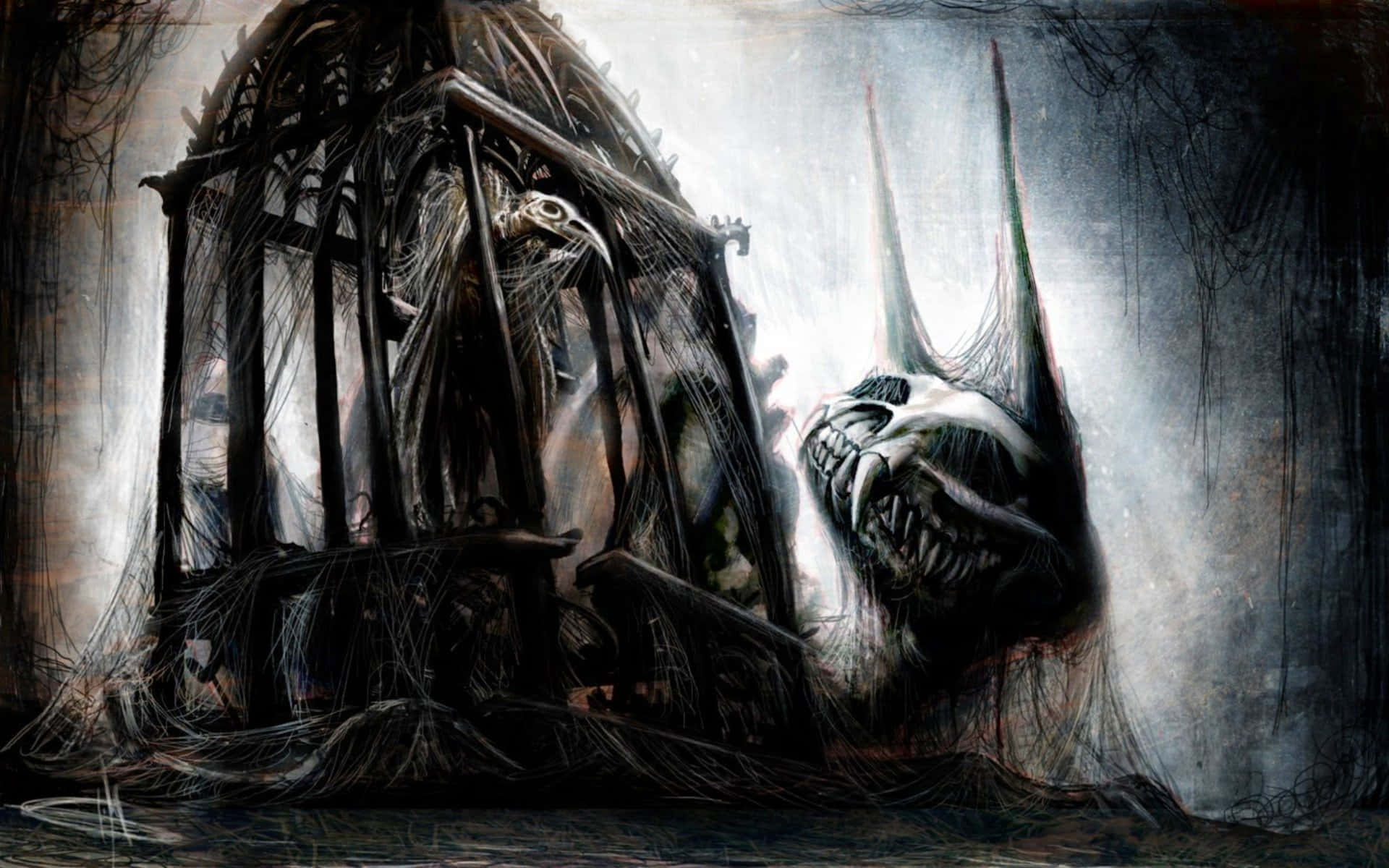 spooky graveyard, foggy Halloween night, monstrous skeletal creature, Full HD Desktop Wallpaper