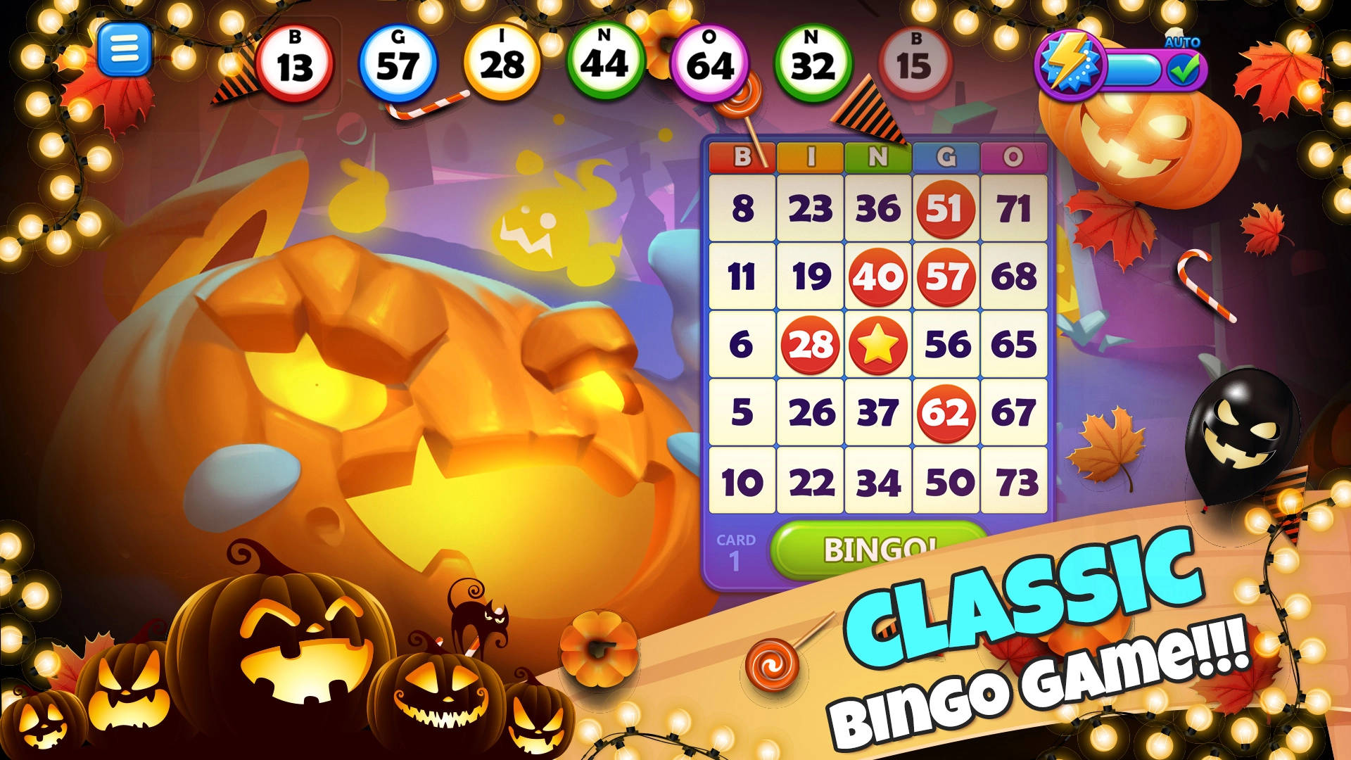 Halloween Theme Bingo Game, glowing jack-o-lanterns, candy canes, Full HD Desktop Wallpaper