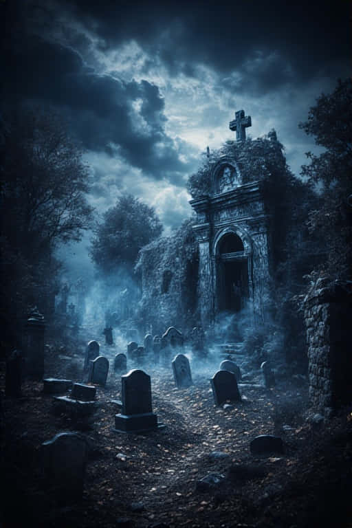 creepy graveyard, skeletons, stormy sky, SD Phone Wallpaper