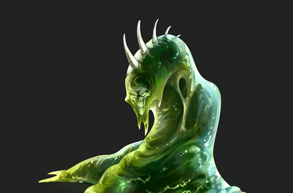 Halloween Slime, green slime monster, sharp horns, SD Desktop Wallpaper