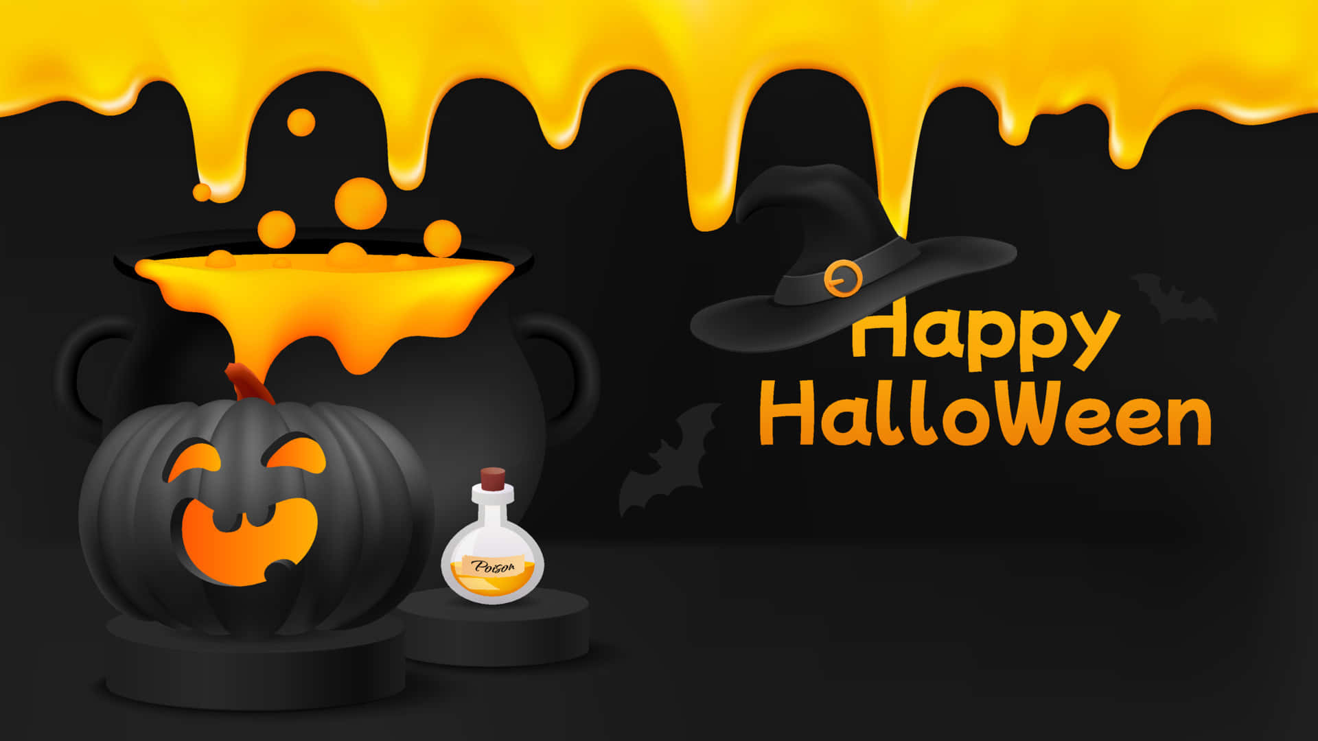 Halloween Slime, black cauldron, glowing orange liquid, Full HD Desktop Wallpaper