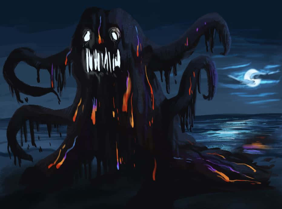 Halloween Slime, crescent moon, ocean, SD Desktop Wallpaper