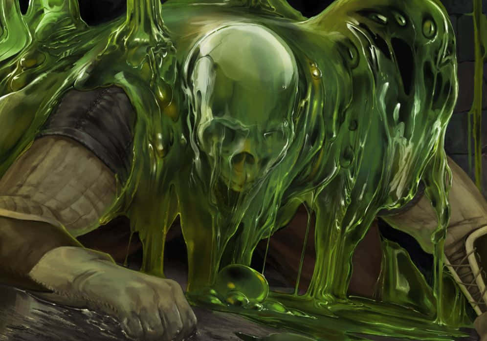 Halloween Slime, green slime, skull-shaped mass, SD Desktop Wallpaper