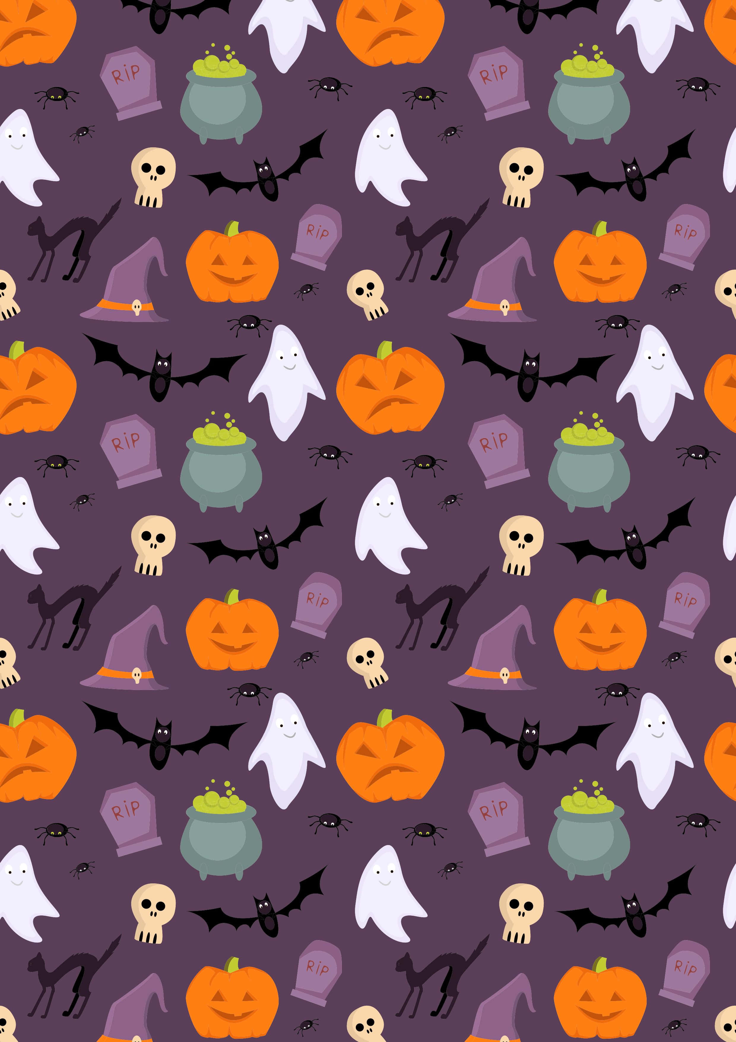 Halloween, pumpkins, ghosts, 2K Phone Wallpaper
