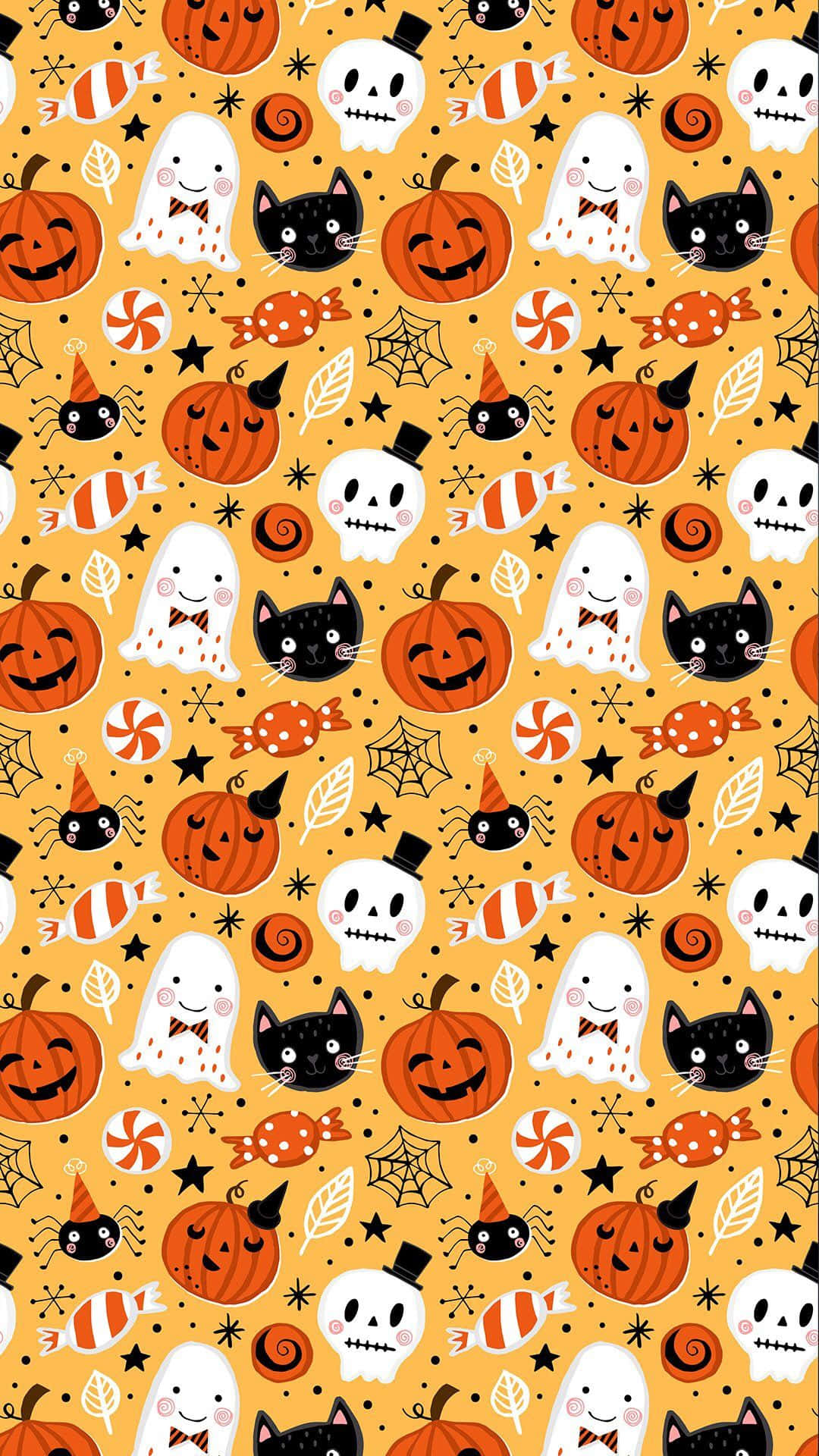 Halloween Pattern, smiling pumpkins, ghosts, Full HD Phone Wallpaper