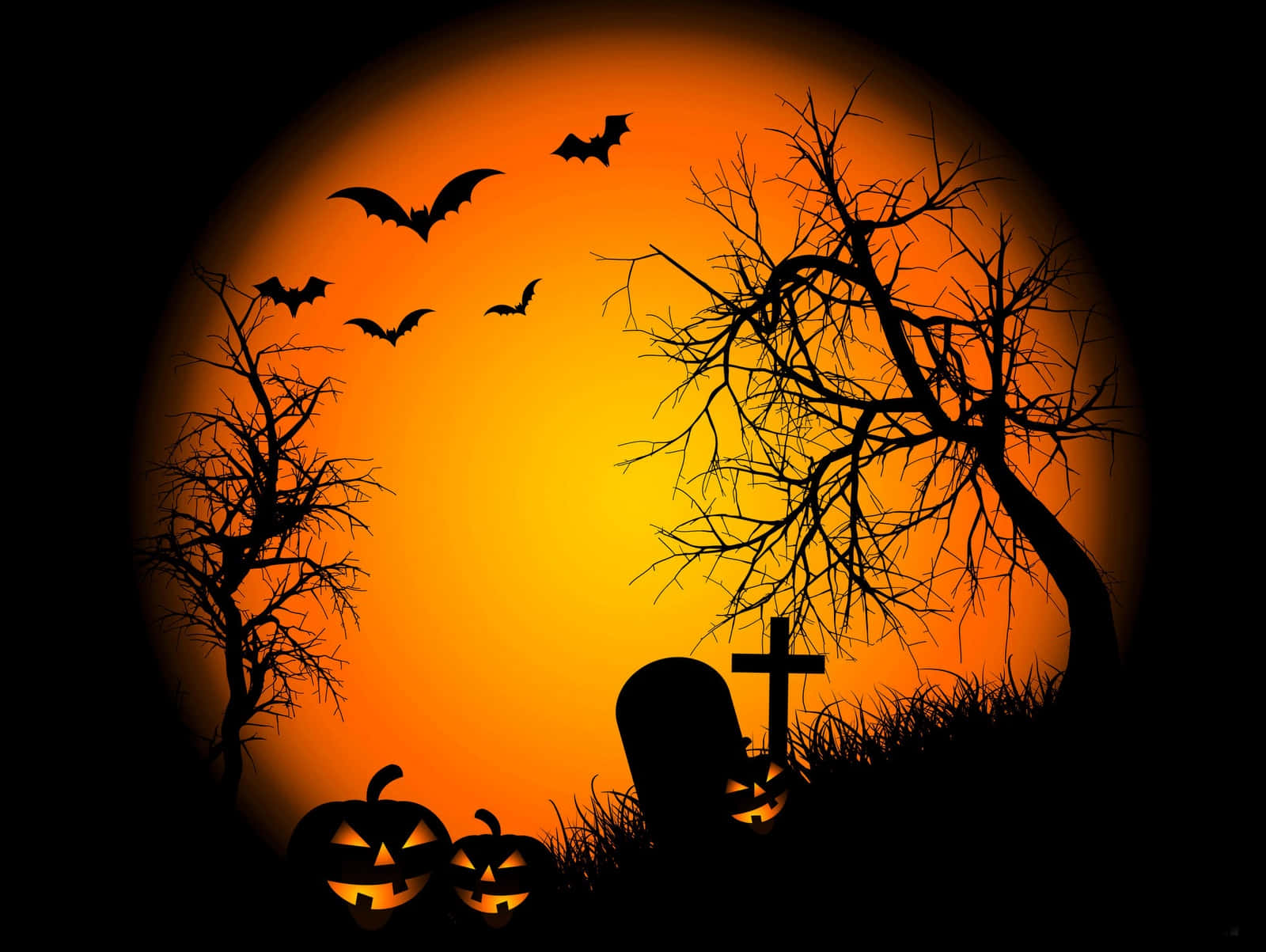 Halloween Silhouette Backdrop, bats, graveyard, HD Desktop Wallpaper