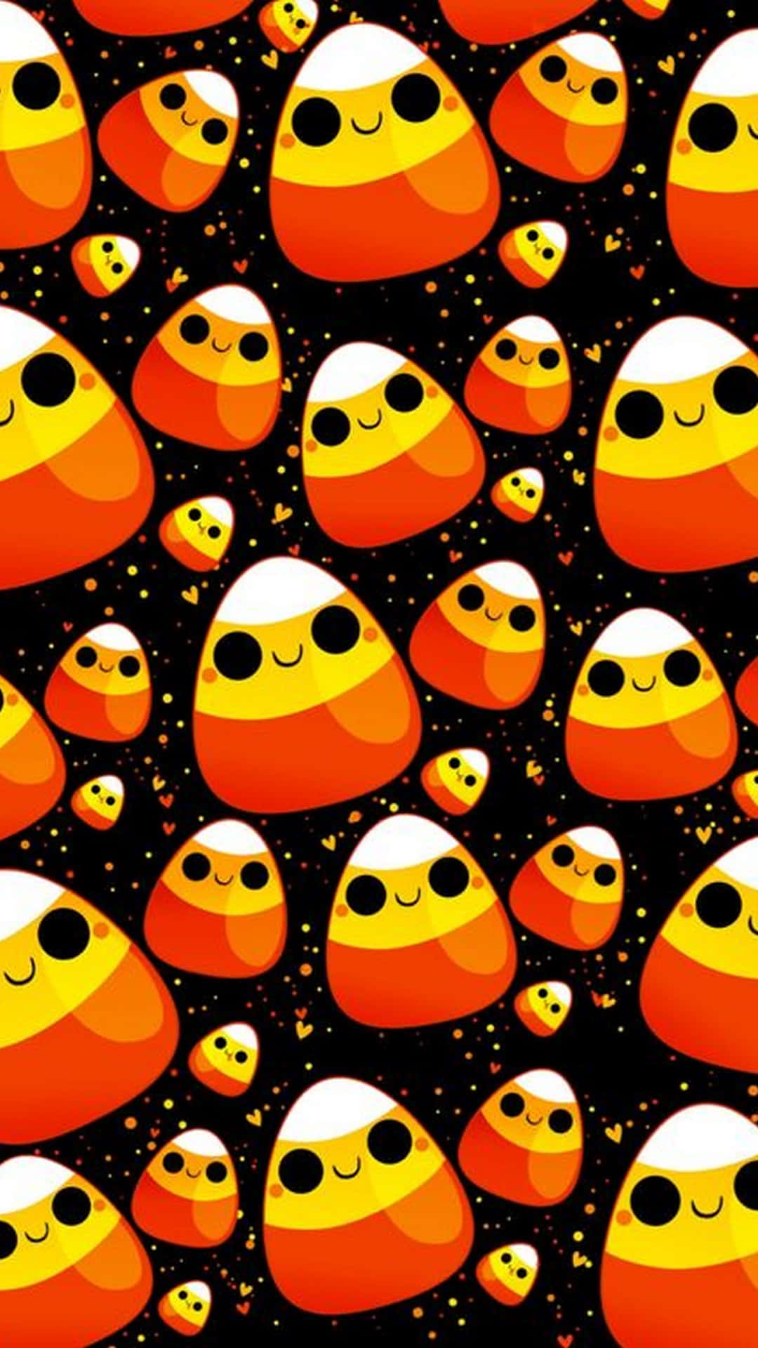 Candy Corn Smiles Pattern, Halloween, black background, Full HD Phone Wallpaper