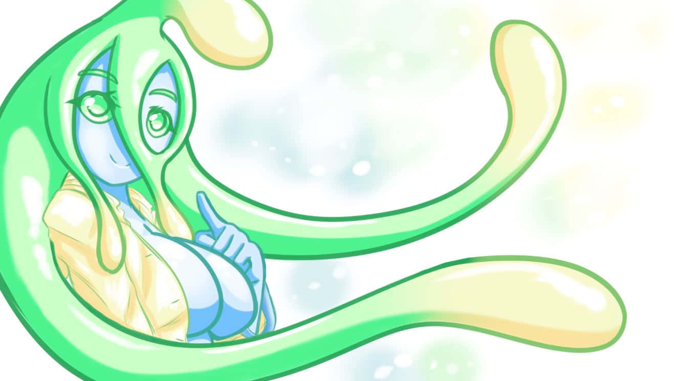 Halloween Slime, blue-skinned anime girl, green tentacles, HD Desktop Wallpaper