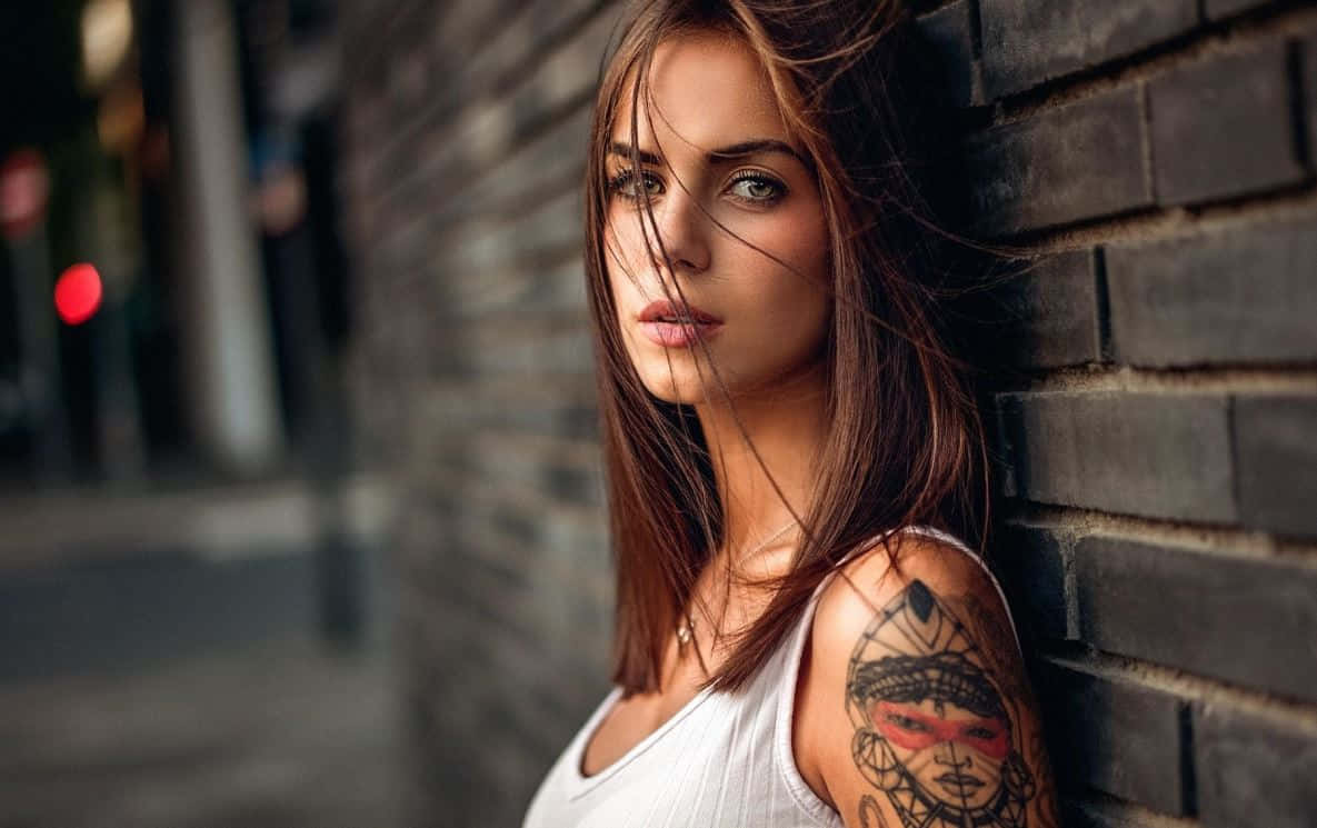 Halloween Tattoos, tattooed shoulder, dark brick wall, SD Desktop Wallpaper