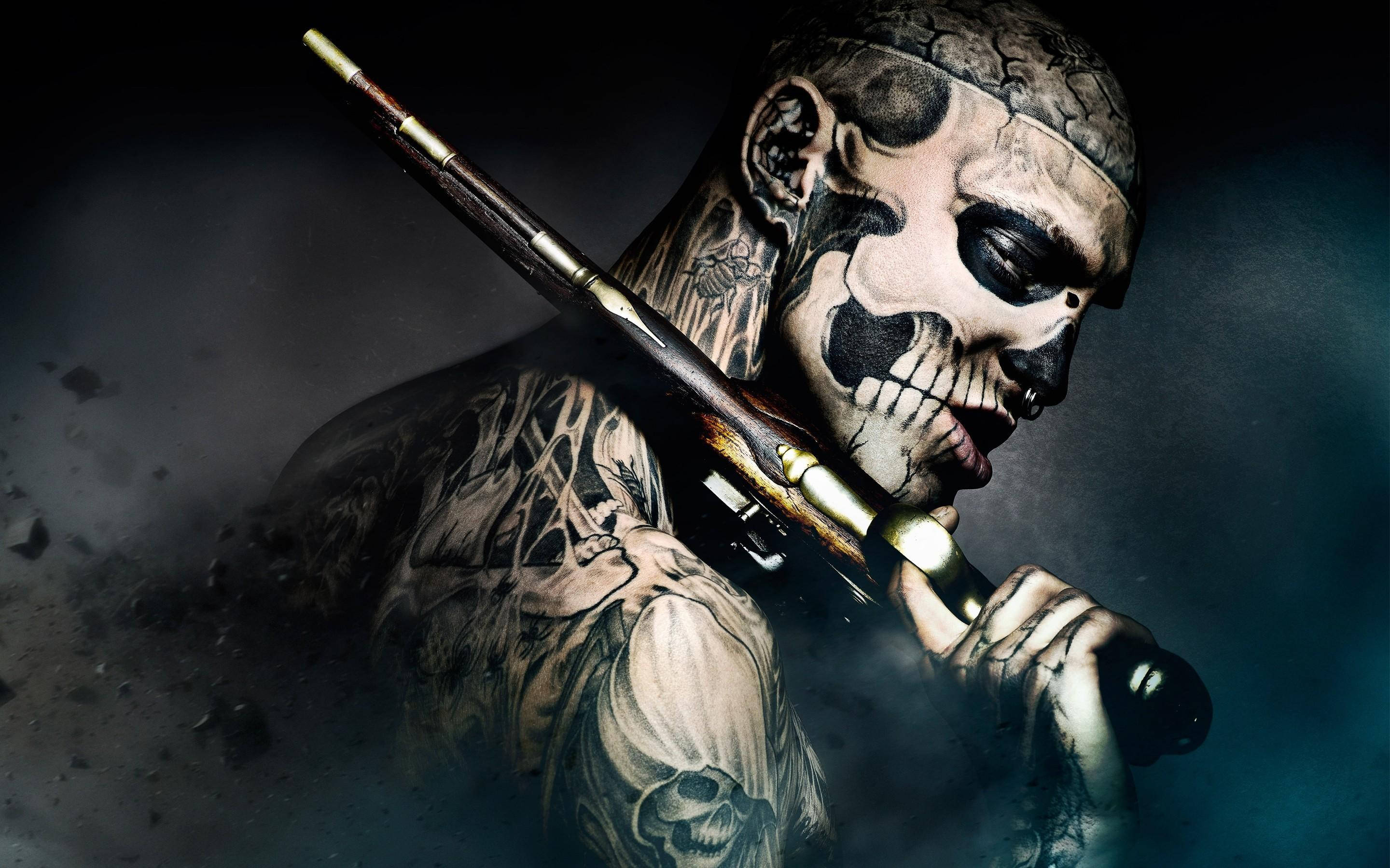 skull face paint, rifle, smoky darkness, 2K Desktop Wallpaper