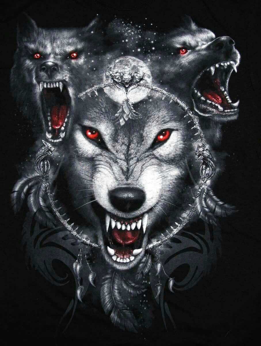 wolf tattoo, glowing red eyes, tribal adornments, SD Phone Wallpaper