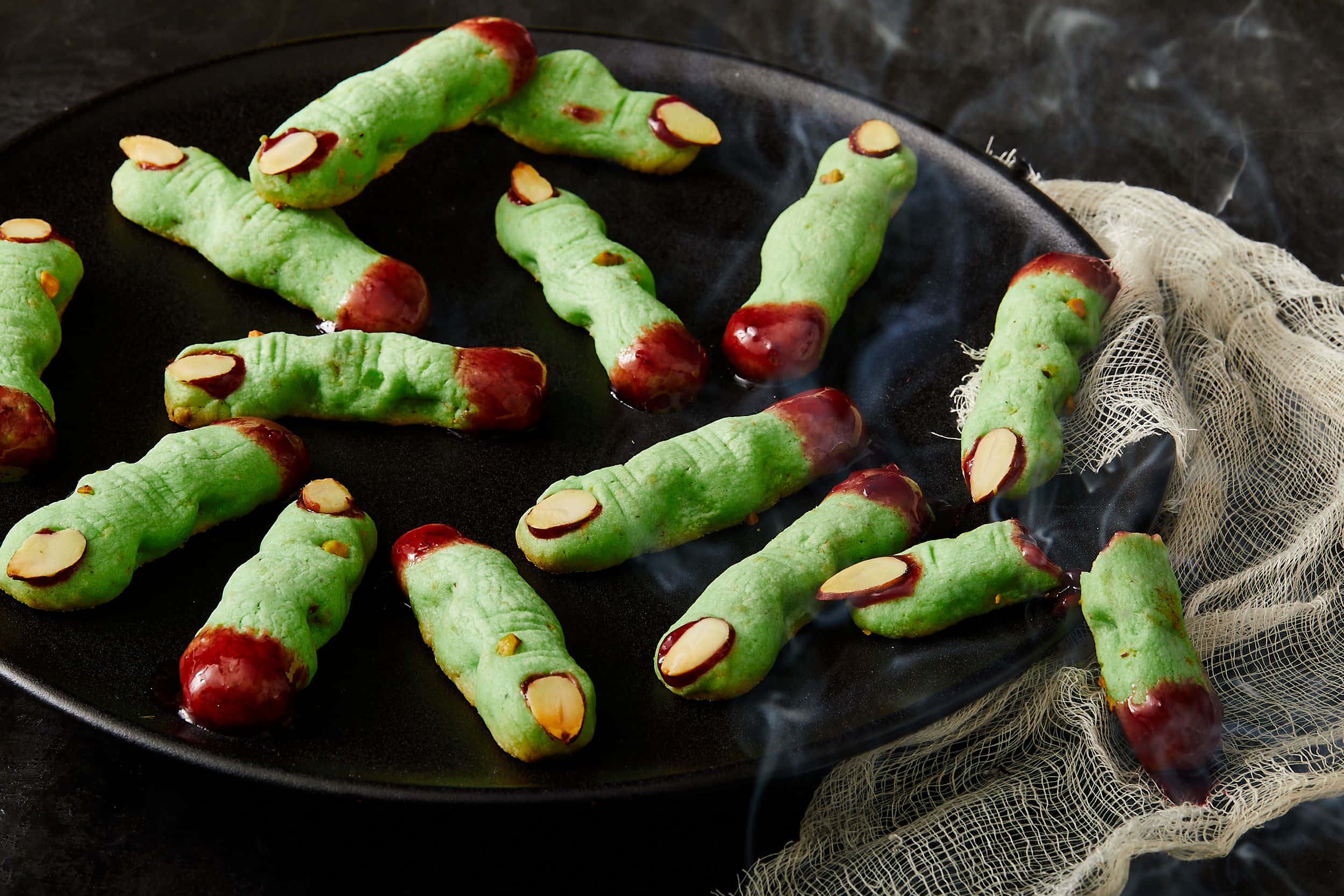Halloween Treats, green zombie finger cookies, almond eyes, Full HD Desktop Wallpaper