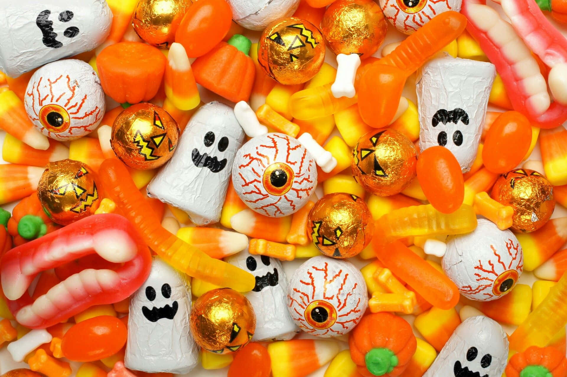 Halloween Treats, eyeballs, ghosts, Full HD Desktop Wallpaper
