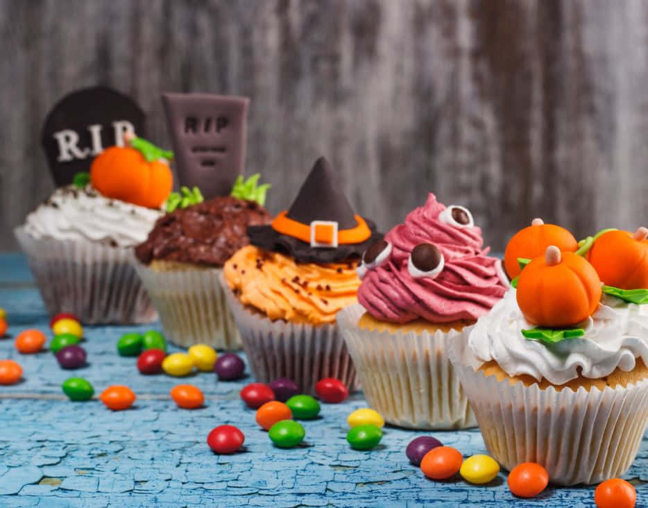 Halloween Treats, cupcakes, witch hats, SD Desktop Wallpaper