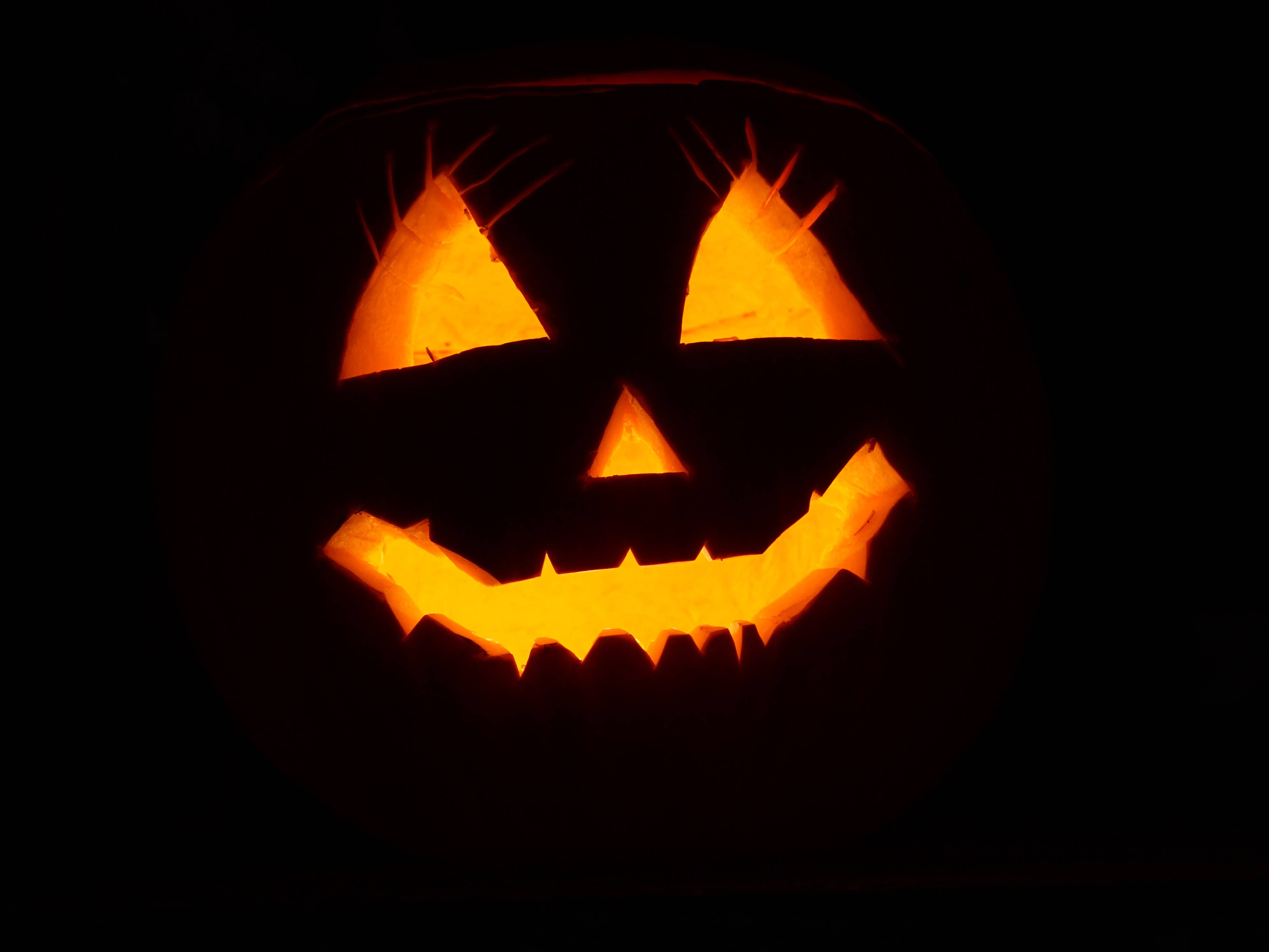 Halloween, black pumpkin, jack-o'-lantern, 4K Desktop Wallpaper