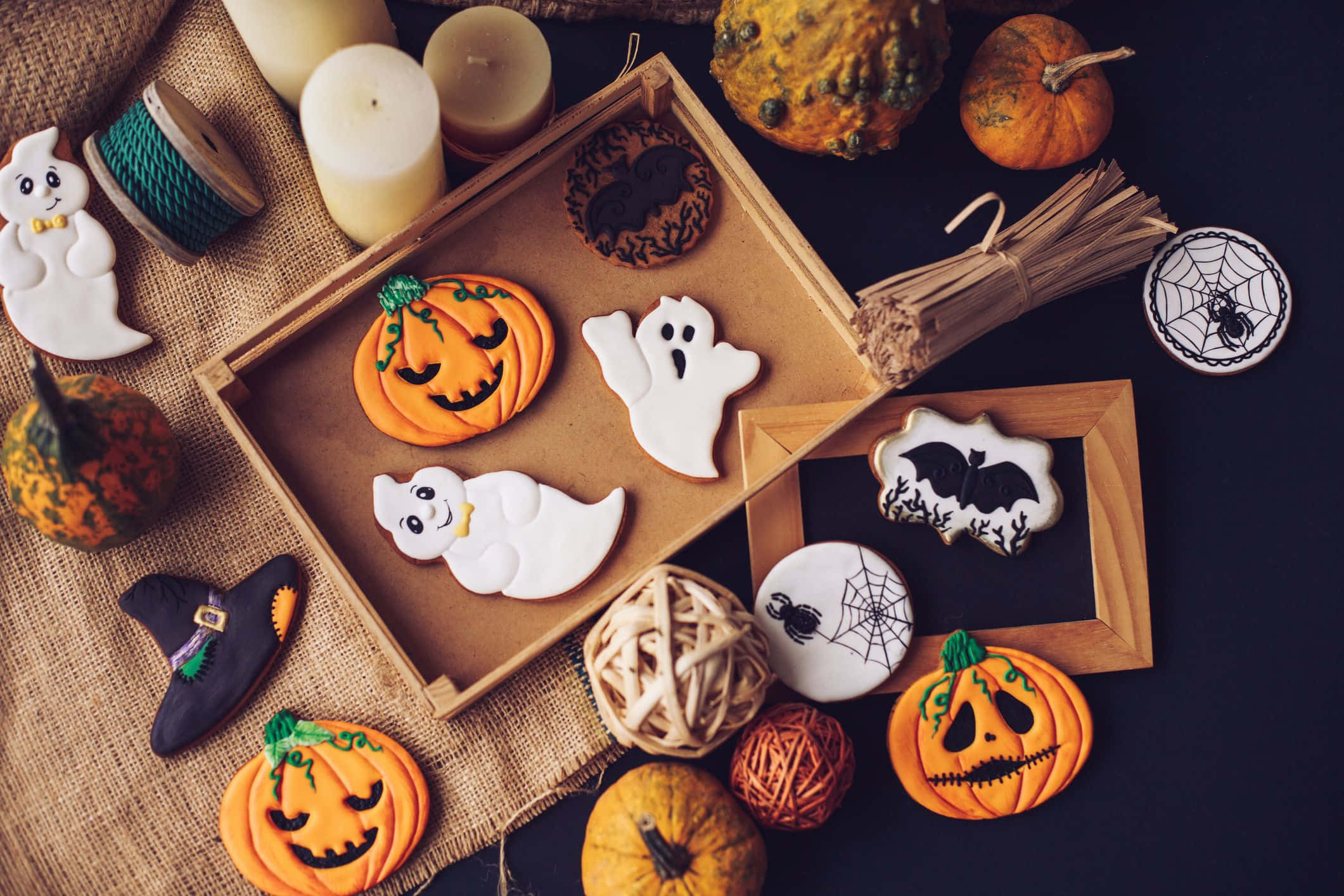 Halloween Treats, jack-o'-lantern, ghost cookies, Full HD Desktop Wallpaper