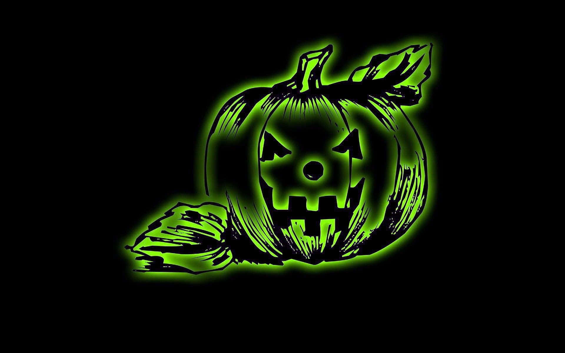 glowing green jack-o'-lantern, jagged teeth, triangular eyes, Full HD Desktop Wallpaper