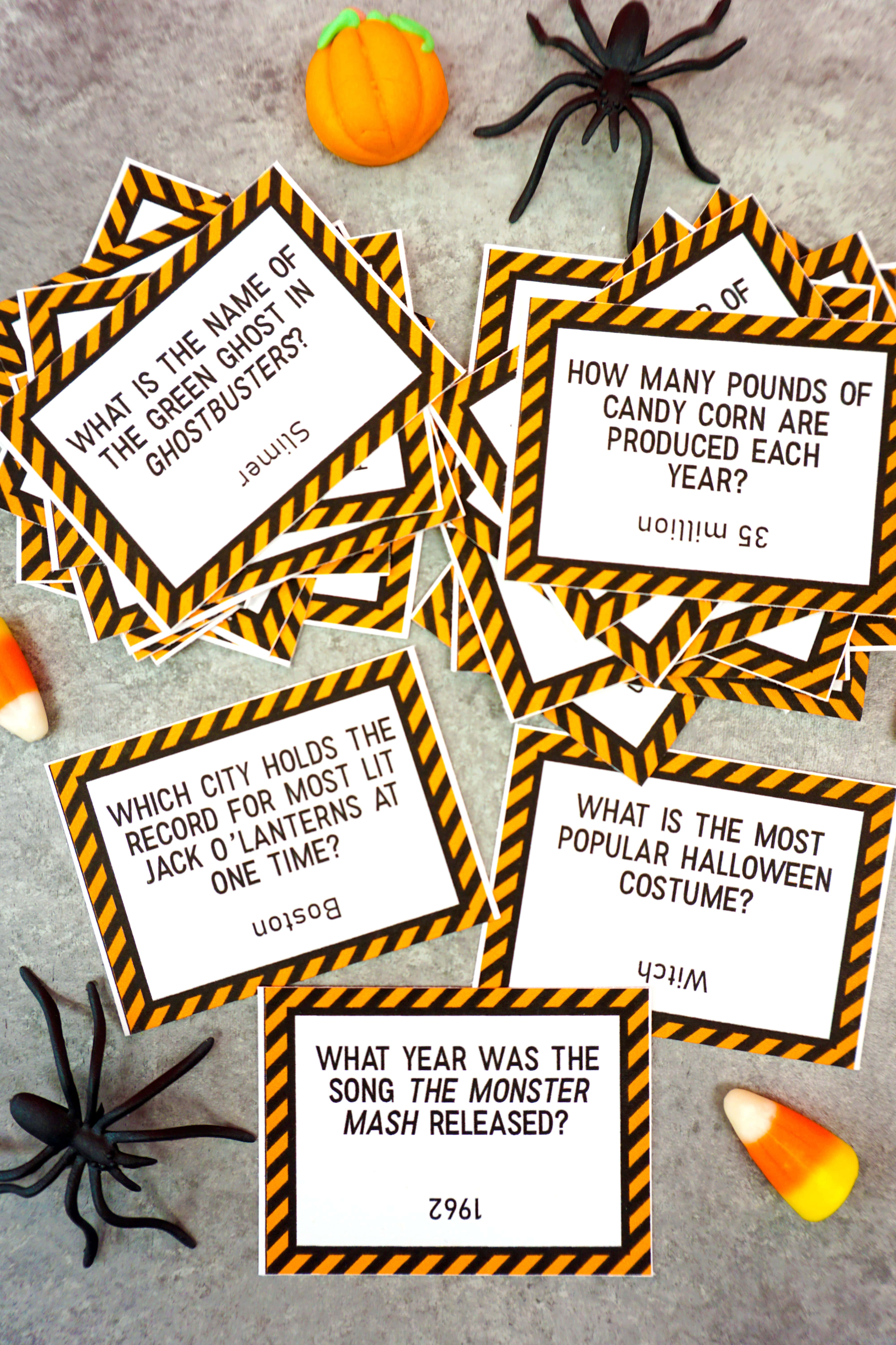 Halloween Trivia, black and yellow stripes, gray surface, 5K Phone Wallpaper