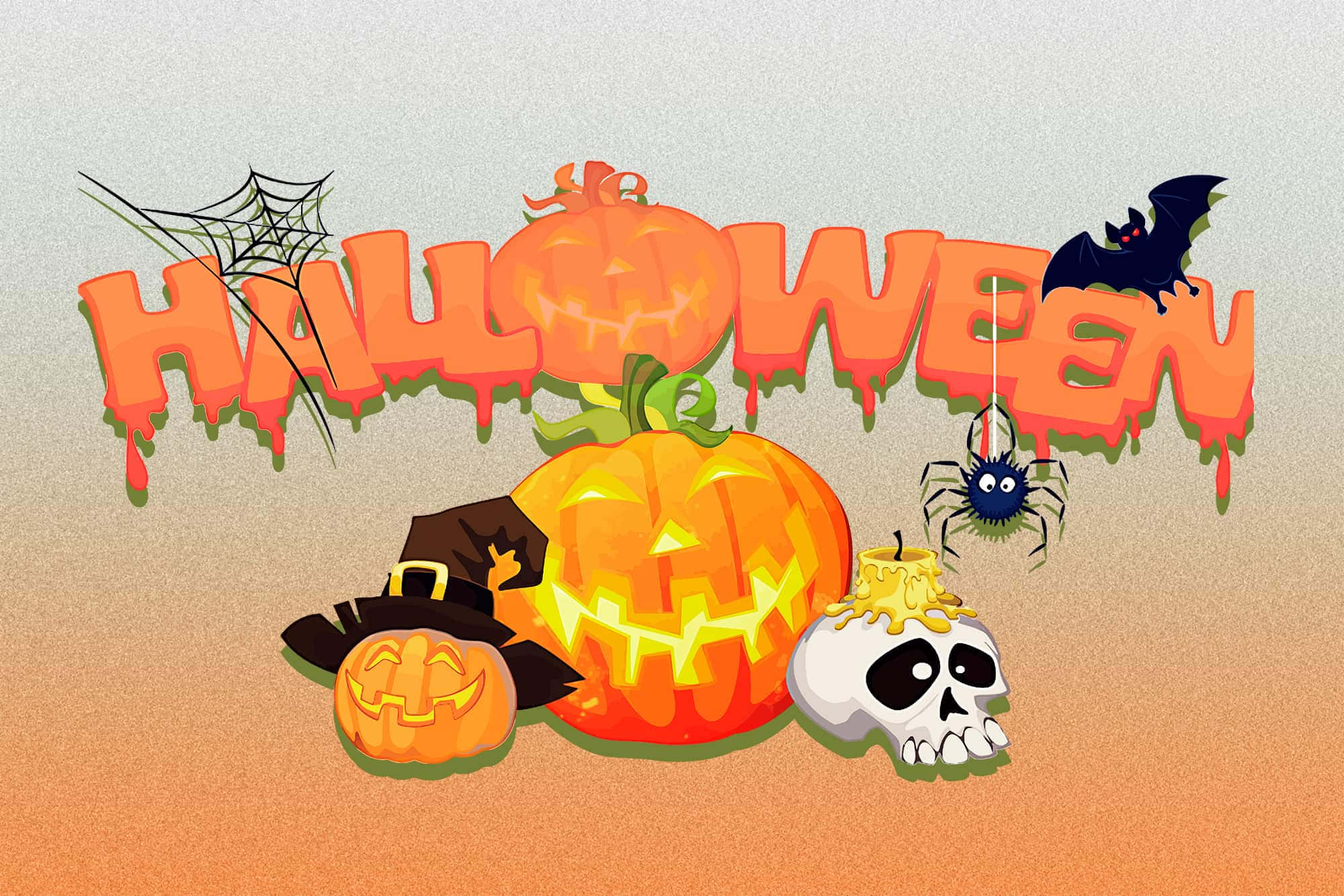 Halloween, orange letters, pumpkins, Full HD Desktop Wallpaper