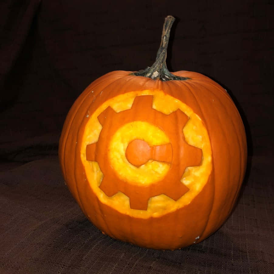 carved pumpkin, glowing gear design, orange pumpkin, SD Desktop Wallpaper