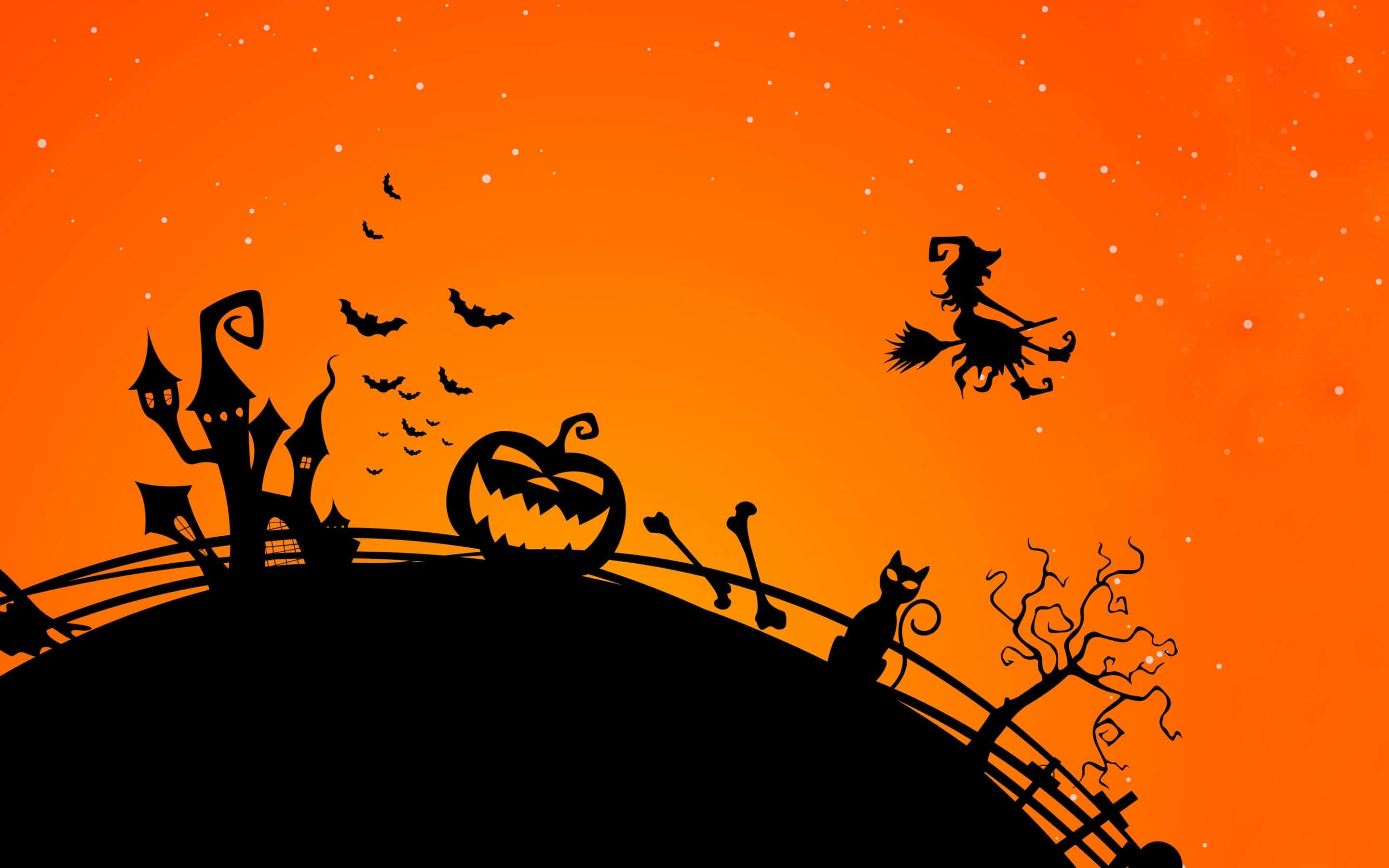 Halloween, witch, haunted house, 2K Desktop Wallpaper