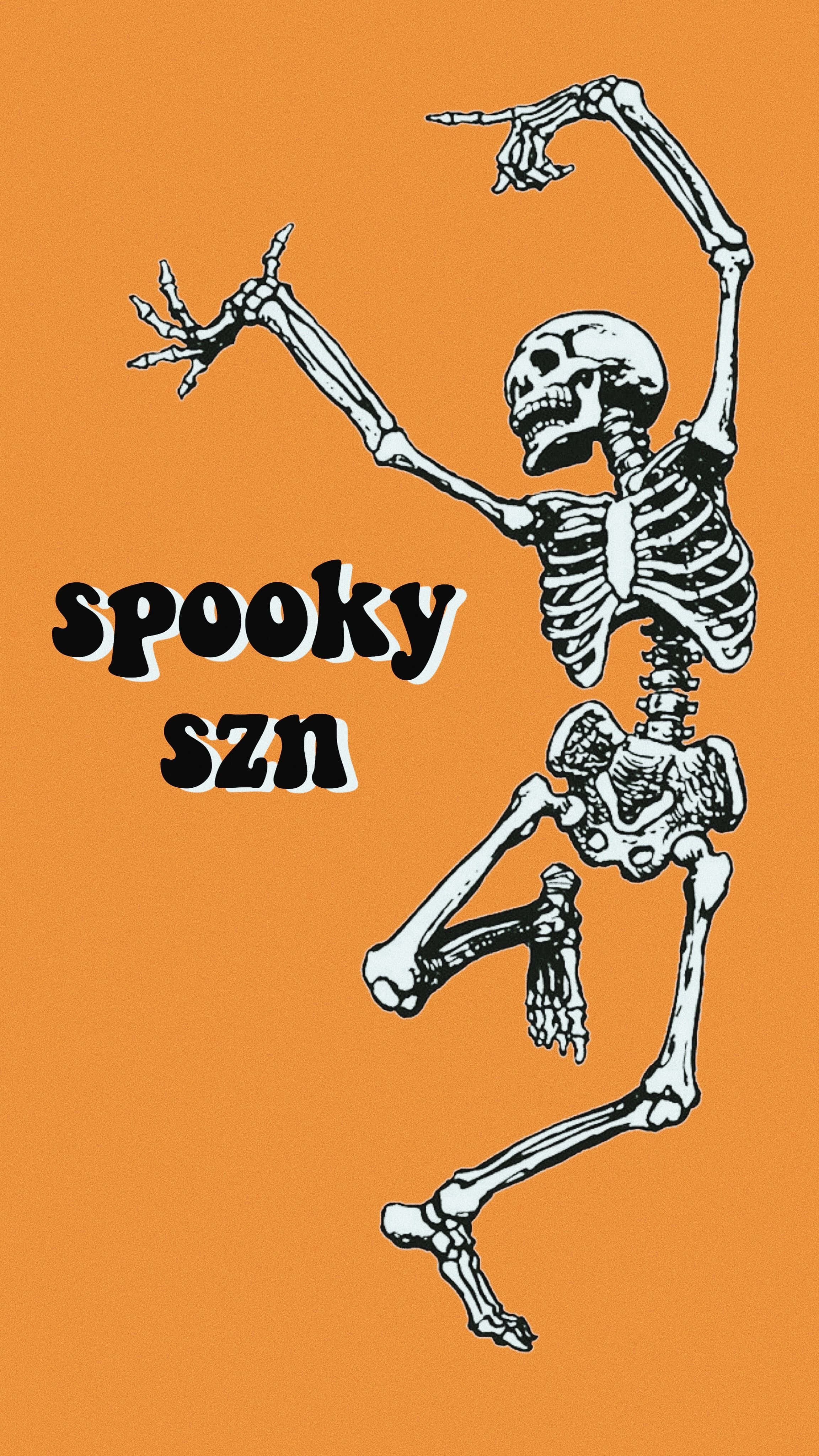Halloween Tumblr Aesthetic, white skeleton, solid orange background, 4K Phone Wallpaper