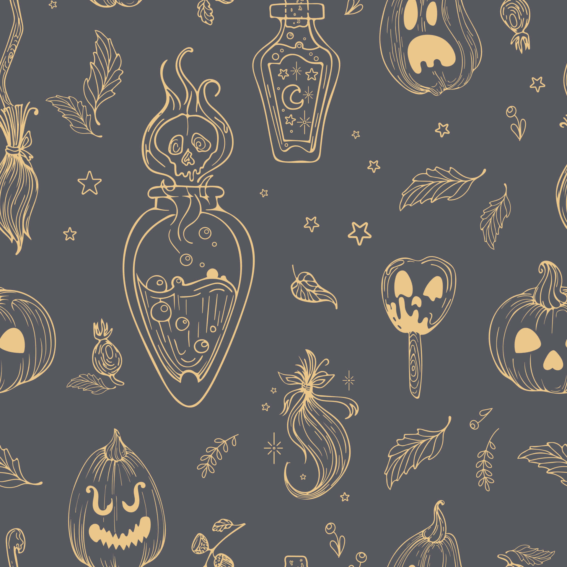 Halloween Witch Aesthetic, pumpkins, ghosts, Full HD Desktop Wallpaper