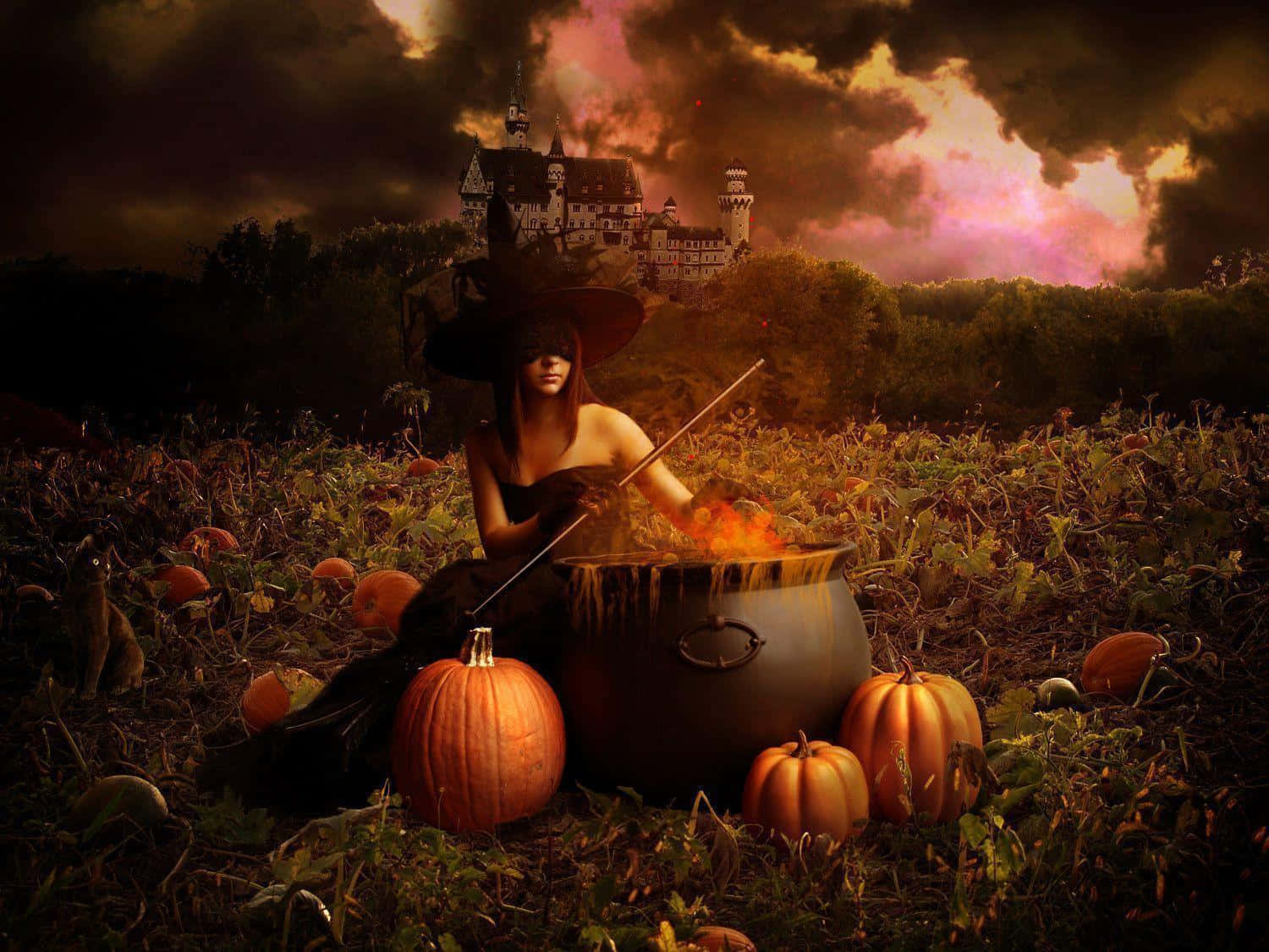 Halloween Witch Aesthetic, witch, bubbling cauldron, HD Desktop Wallpaper