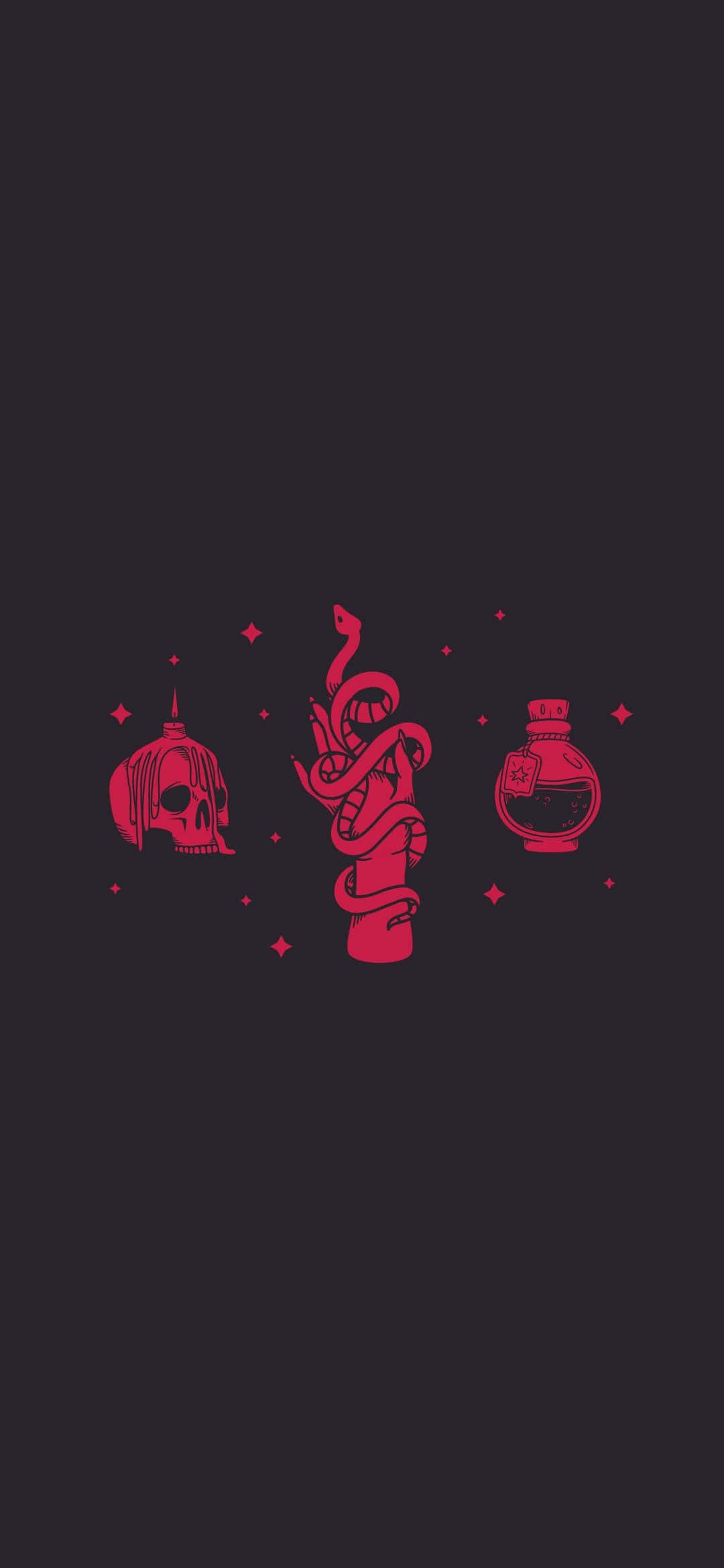 Halloween Witch Aesthetic, vibrant red mystical symbols, skull flask, Full HD Phone Wallpaper