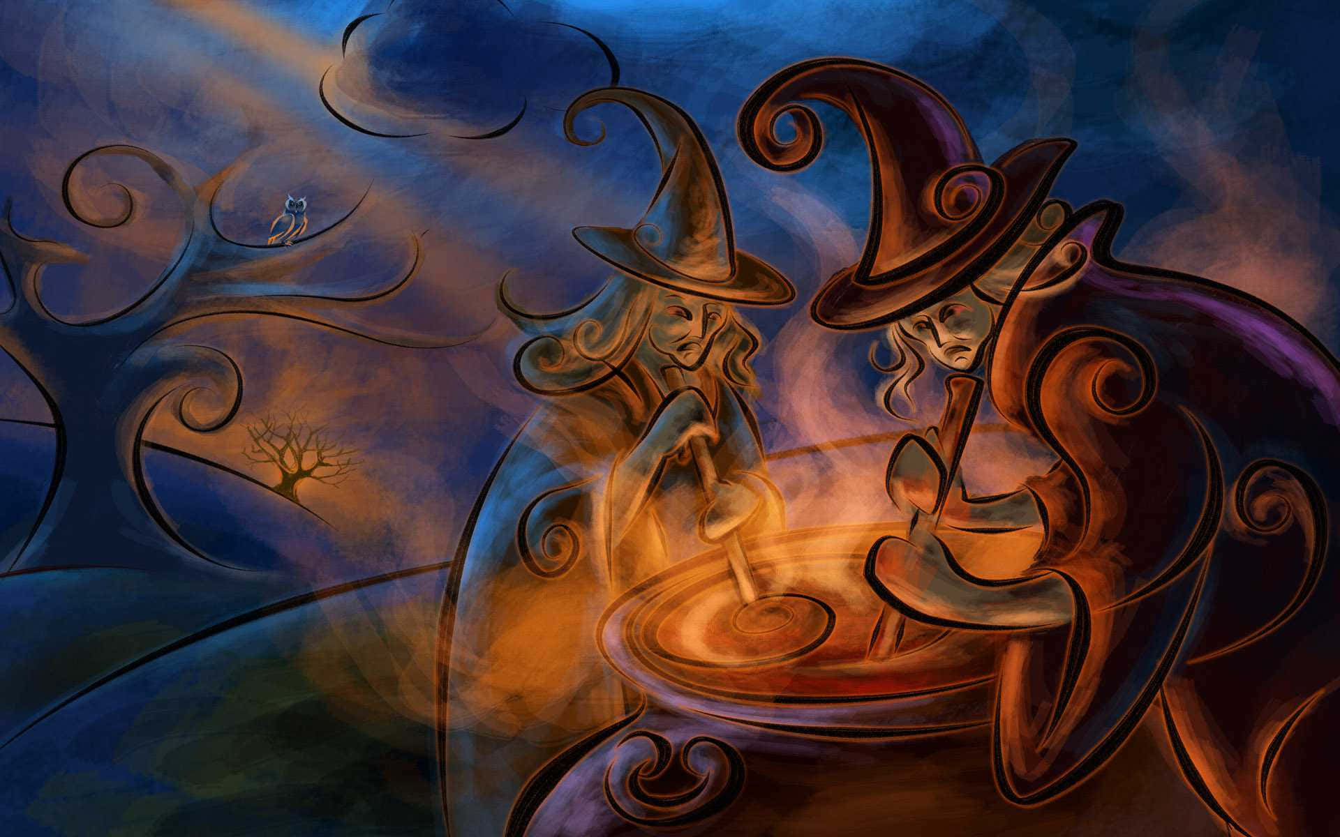 Halloween Witch Aesthetic, witches, tall hats, Full HD Desktop Wallpaper