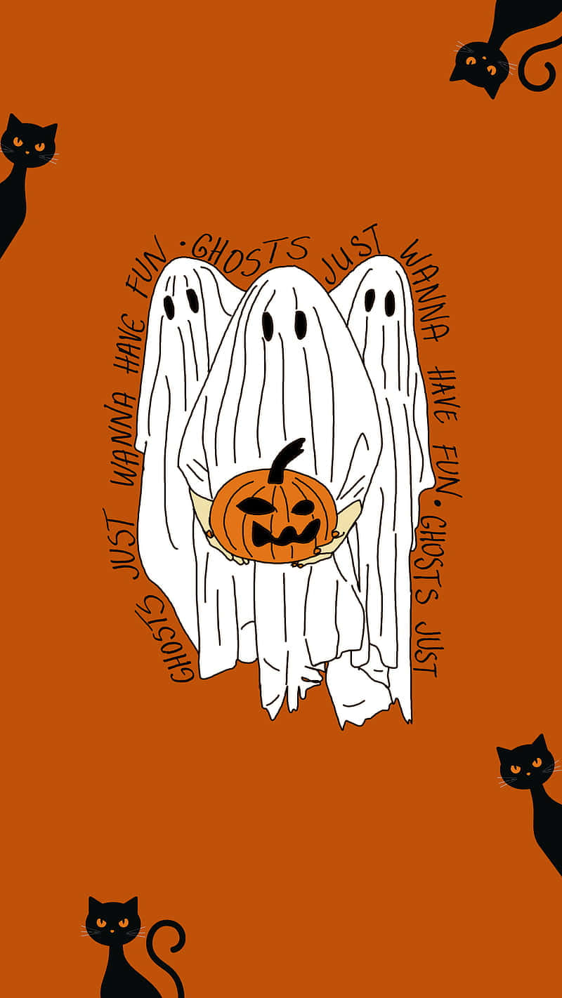 Halloween witch aesthetic, cartoon ghosts, white sheets, HD Phone Wallpaper