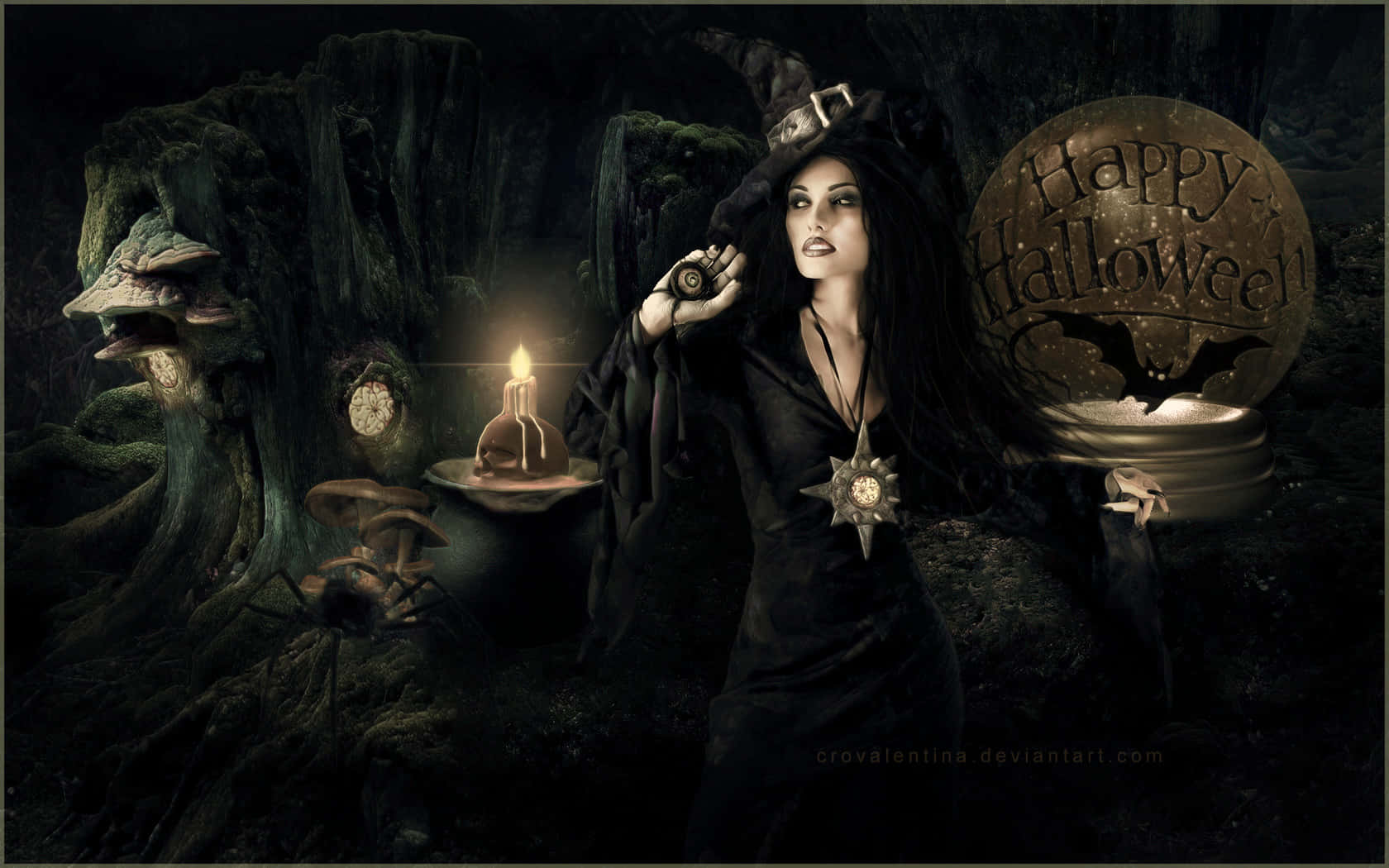 Halloween Witch Aesthetic, black robe, black hat, HD Desktop Wallpaper
