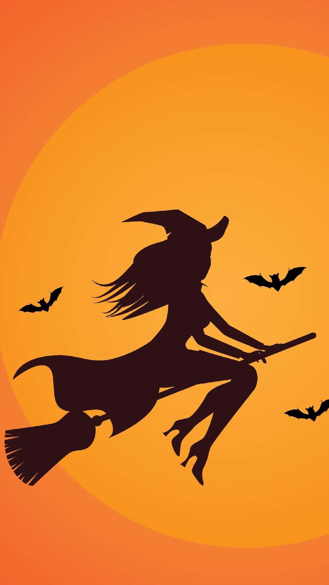 Halloween Witch Aesthetic, witch silhouette, broomstick, Full HD Phone Wallpaper