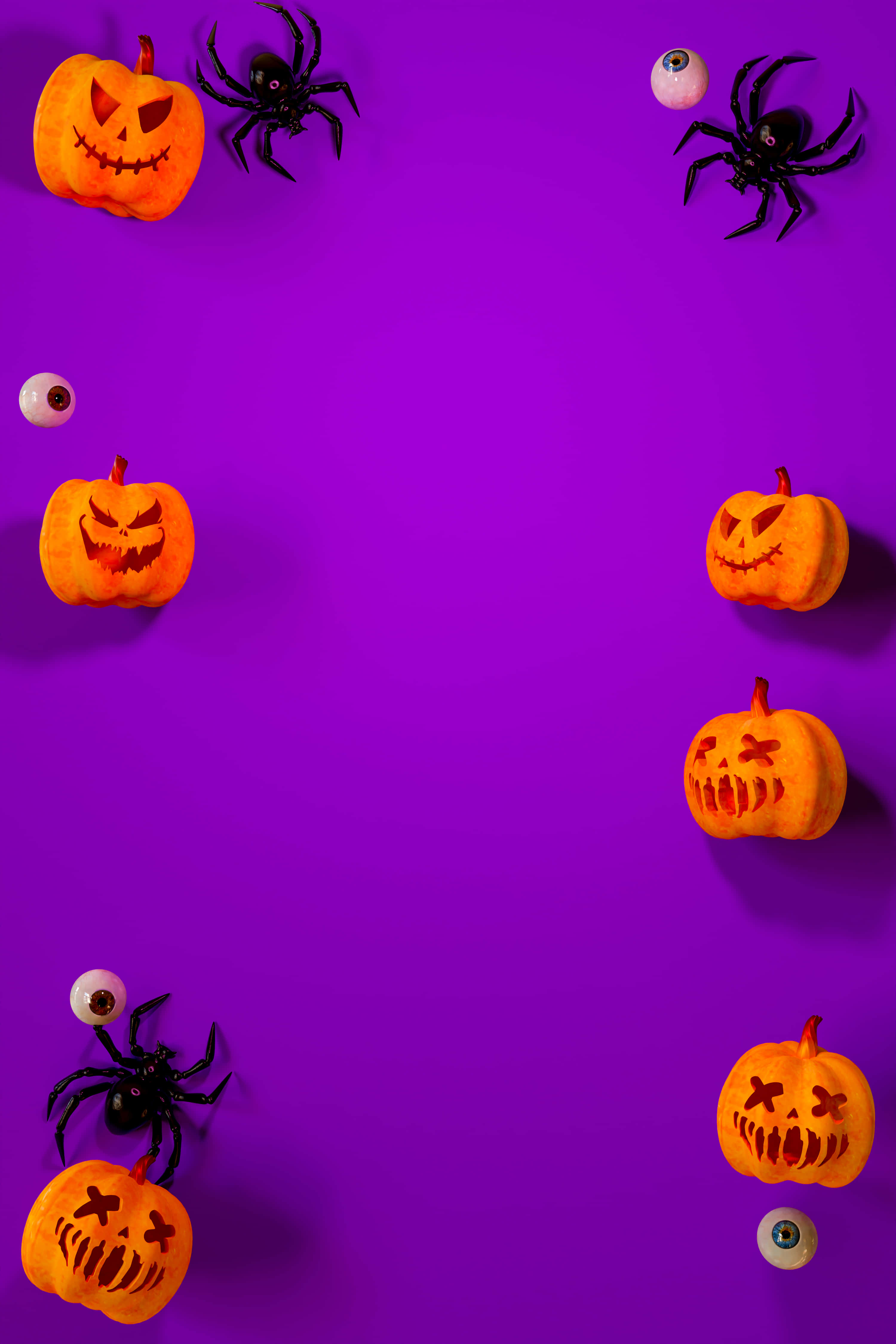 Halloween, pumpkins, spiders, 4K Phone Wallpaper