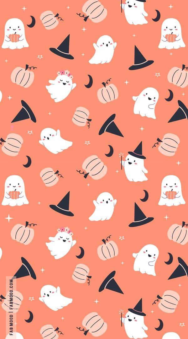 cute spooky halloween pattern, cartoon ghosts, pumpkins, SD Phone Wallpaper