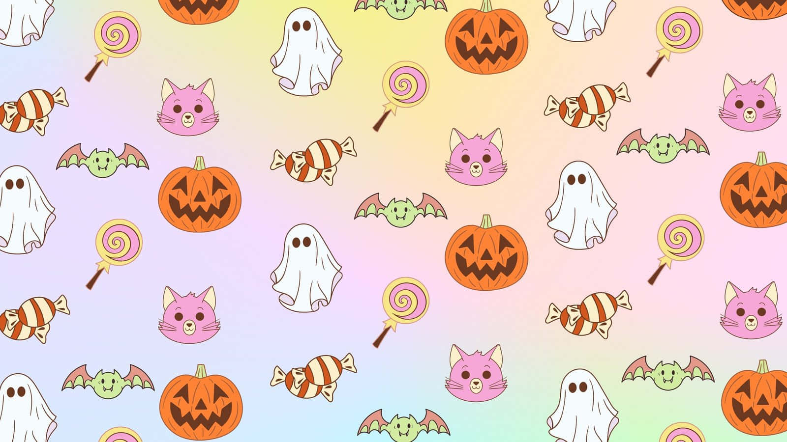 pastel Halloween pattern, jack-o-lanterns, ghosts, HD Desktop Wallpaper