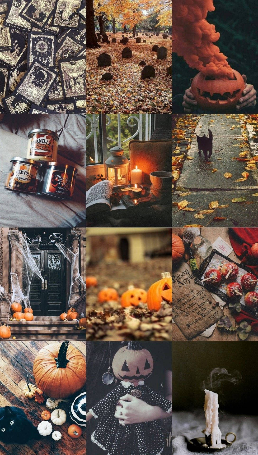Witchy Aesthetic Halloween, pumpkins, candles, Full HD Phone Wallpaper