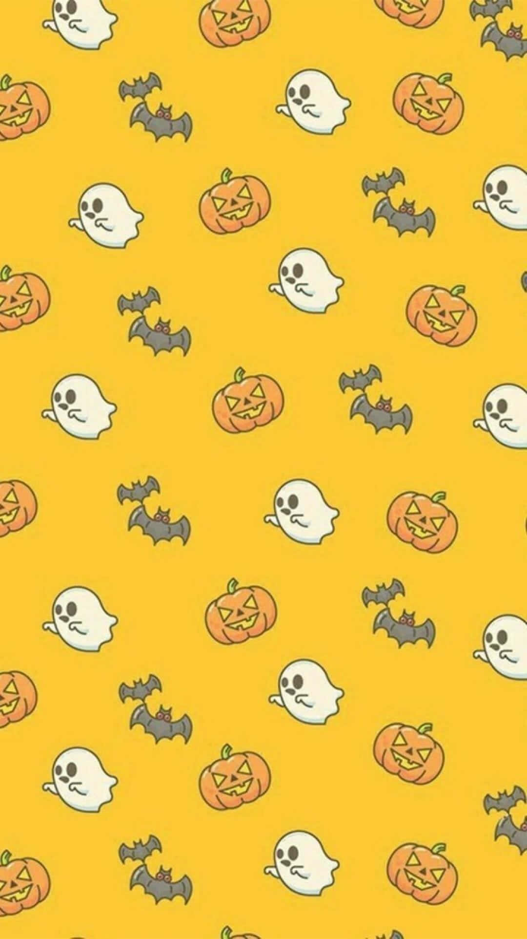 Halloween, yellow, ghosts, Full HD Phone Wallpaper