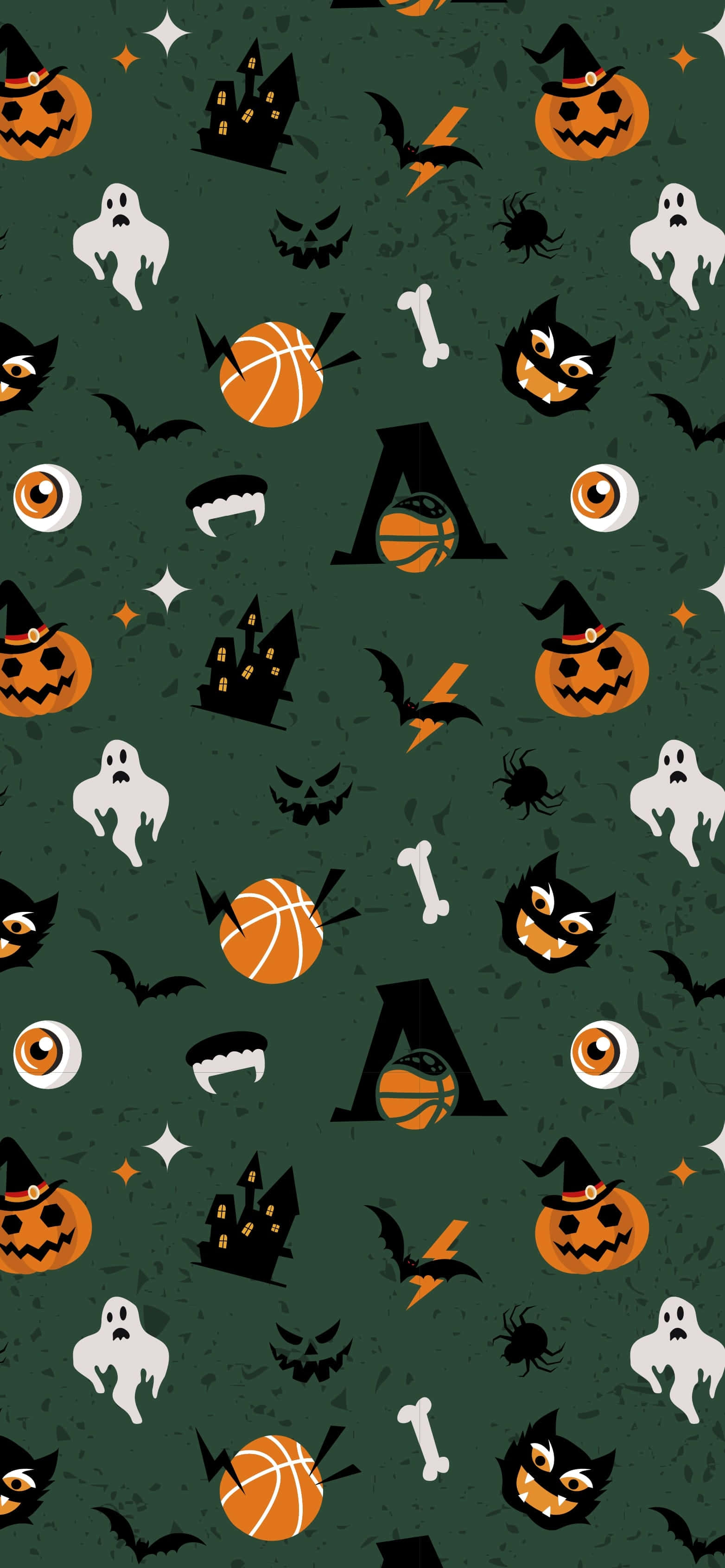 Halloween Pattern Background, dark green, orange pumpkins, 2K Phone Wallpaper