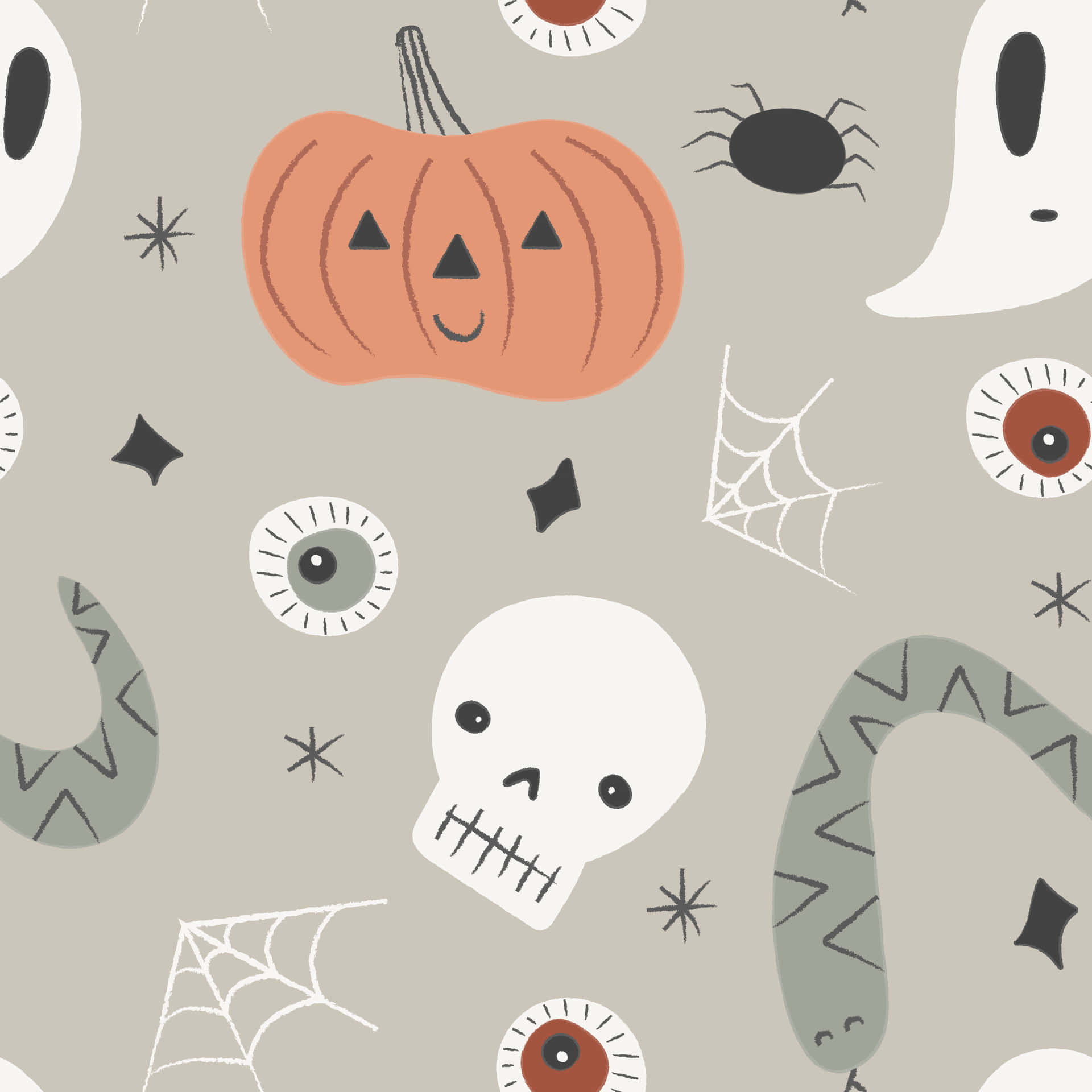 orange pumpkins, ghosts, spiders, Full HD Desktop Wallpaper